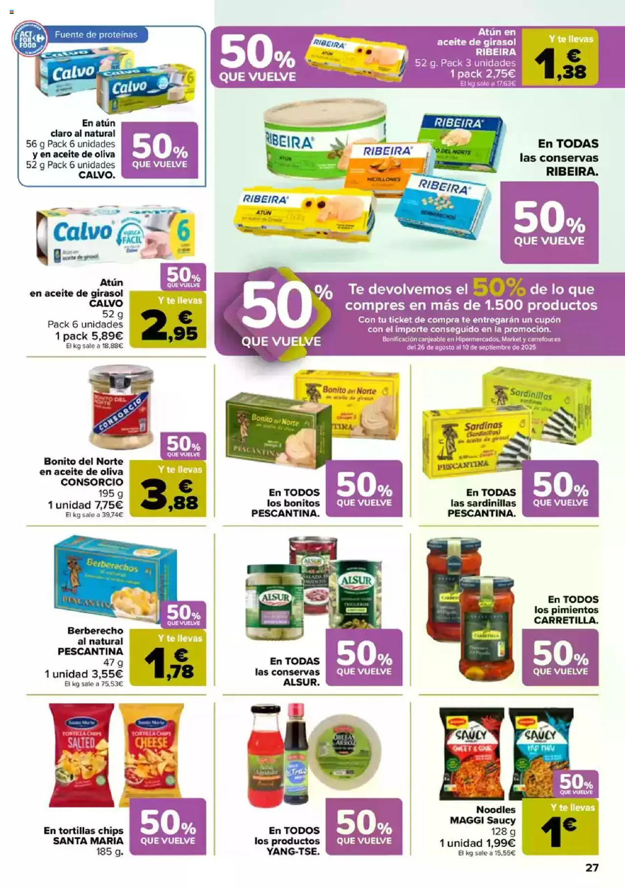 Carrefour folleto │ válido desde el 08.08.2025 | Página: 31 | Productos: Berberechos, Sardinillas, Aceite, Aceite de girasol