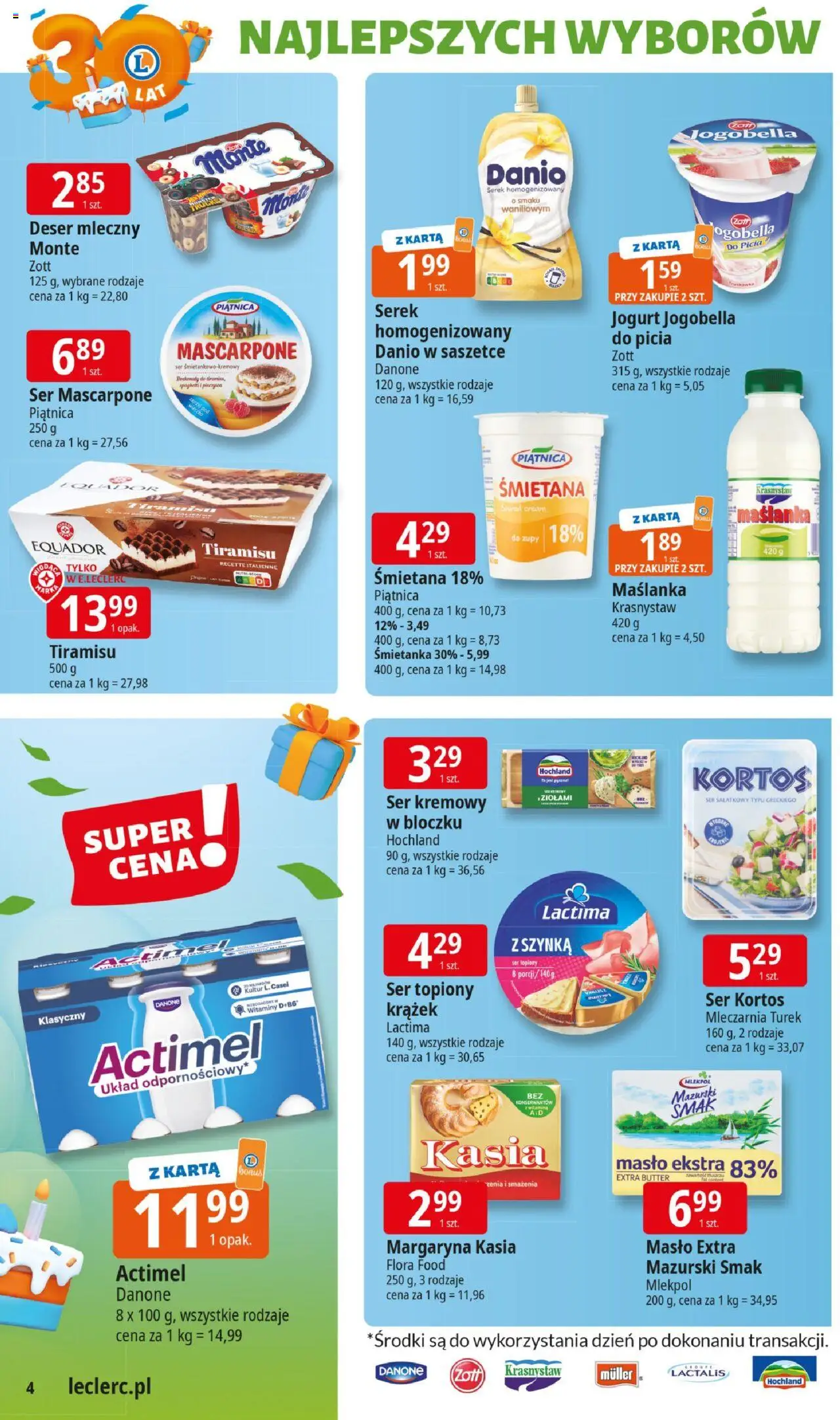 E.Leclerc Gazetka - Elbląg 30 lat od 02.06.2025 | Strona: 4 | Produkty: Karta, Ser topiony, Tiramisu, Ser