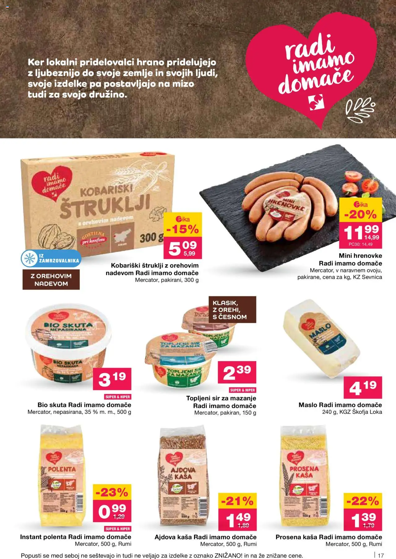 Mercator katalog │ velja od 14.08.2025 | Stran: 17 | Izdelki: Hrenovke, Štruklji, Maslo, Skuta
