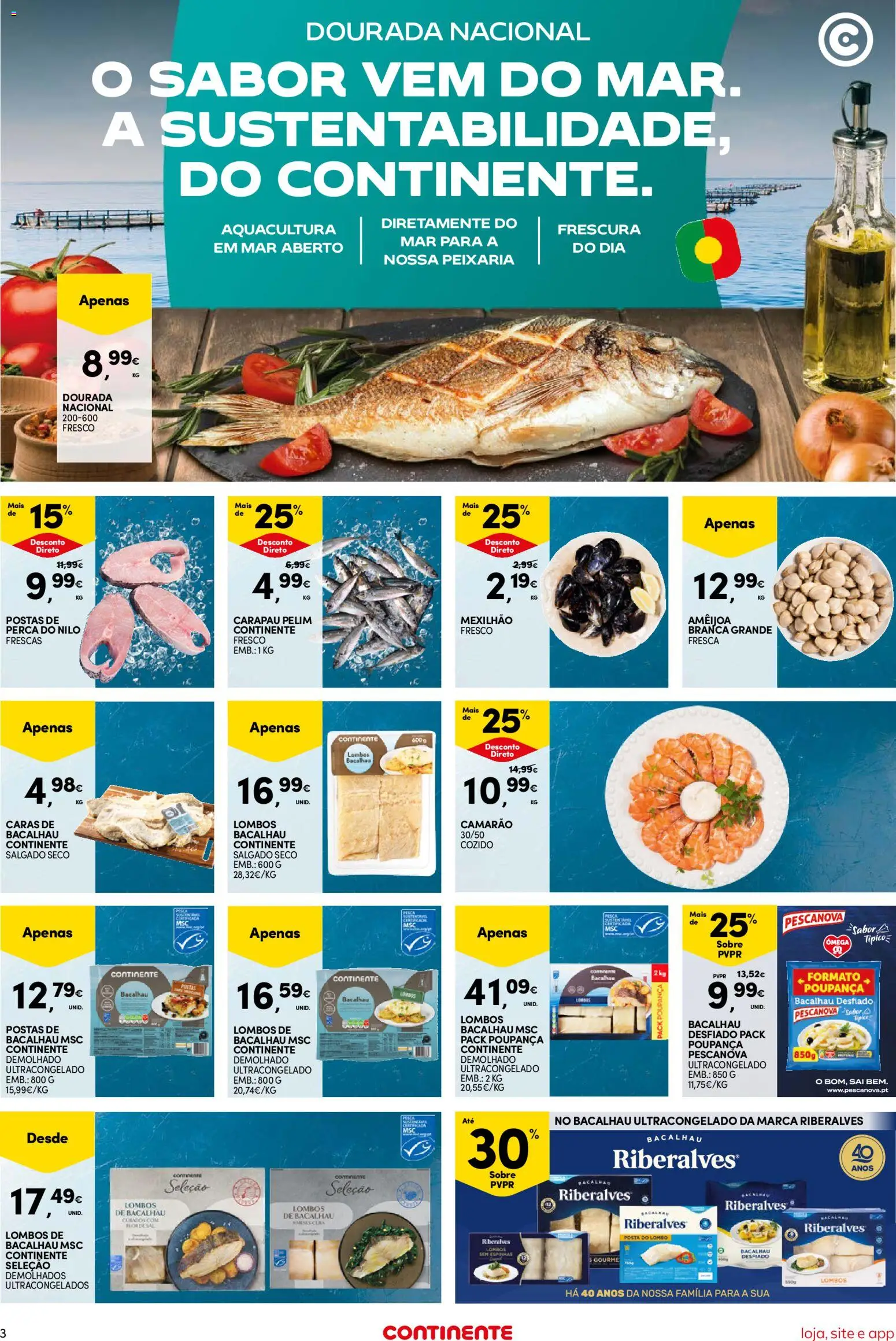 Continente Semanal Continente Bom Dia │ válido de 16.12.2025 | Página: 3 | Produtos: Dourada, Bacalhau, Camarão, Lombo