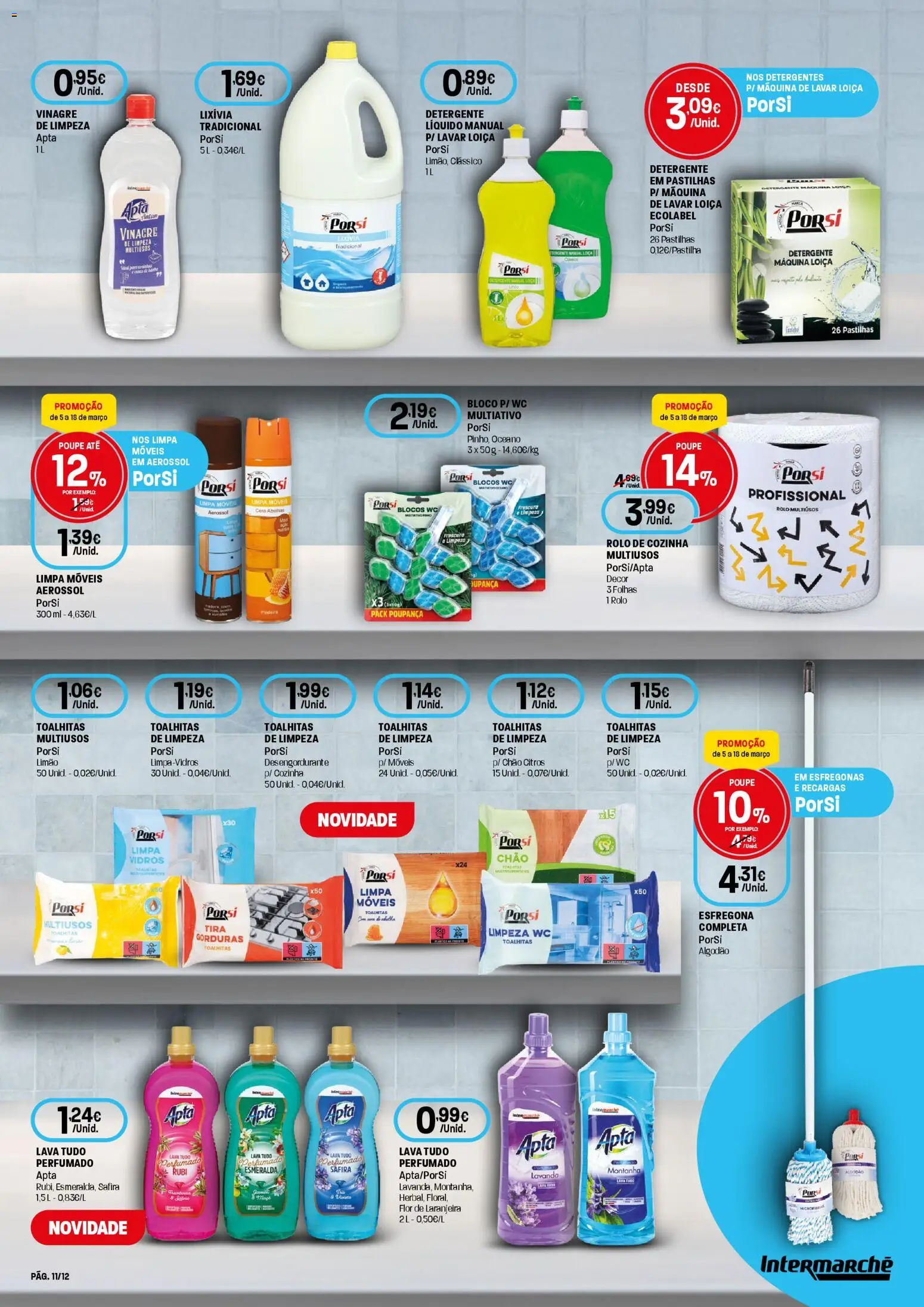 Intermarché Limpeza Super │ válido de 05.03.2026 | Página: 11 | Produtos: Vinagre, Algodão, Detergente, Limpa vidros