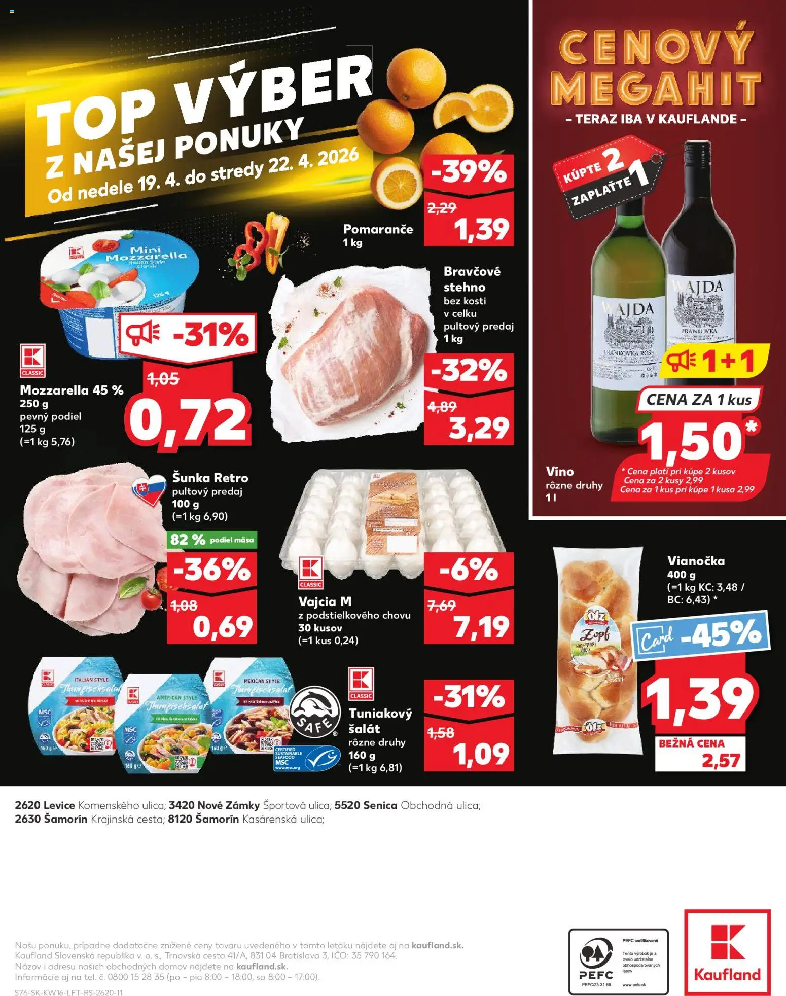 Nové Kaufland akcie – leták je platný od 16.04.2026 | Strana: 76 | Produkty: Vajcia, Víno, Pomaranče, Mozzarella