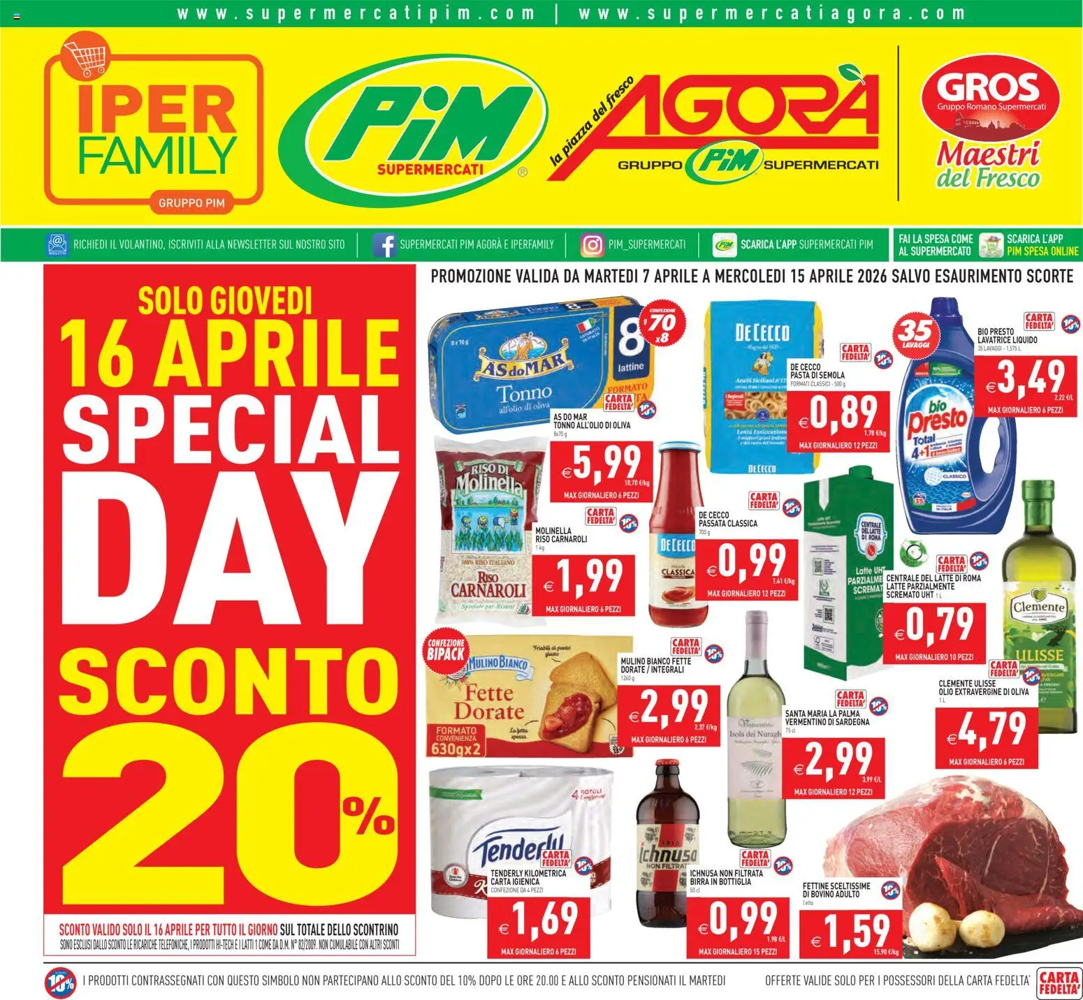 Volantino PIM Supermercati del 07.04.2026 | Pagina: 1 | Prodotti: Riso Carnaroli, Birra, Lavatrice, Latte parzialmente scremato