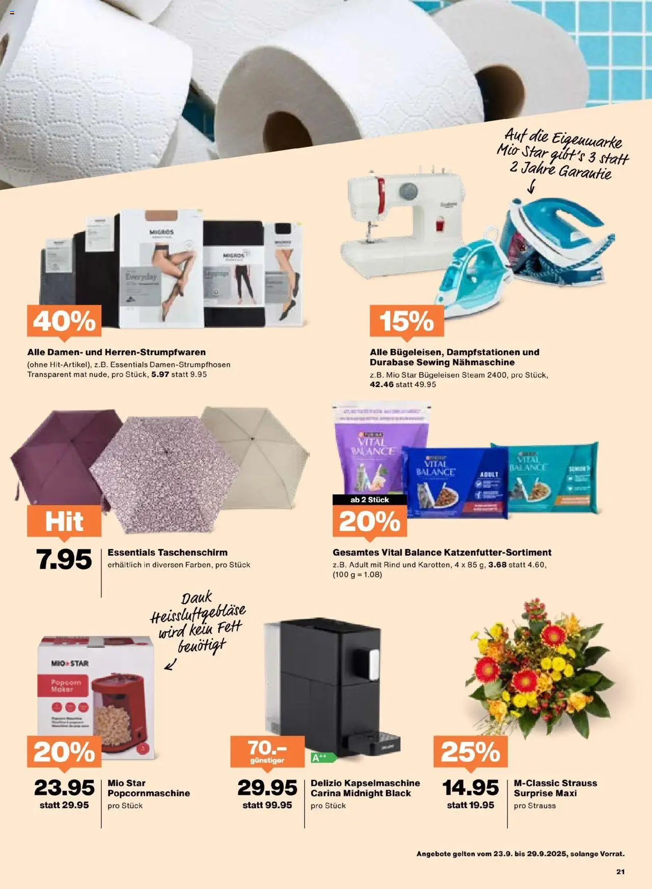 Migros Aktionen – gültig ab 23.09.2025 | Seite: 21 | Produkte: Nähmaschine, Bügeleisen