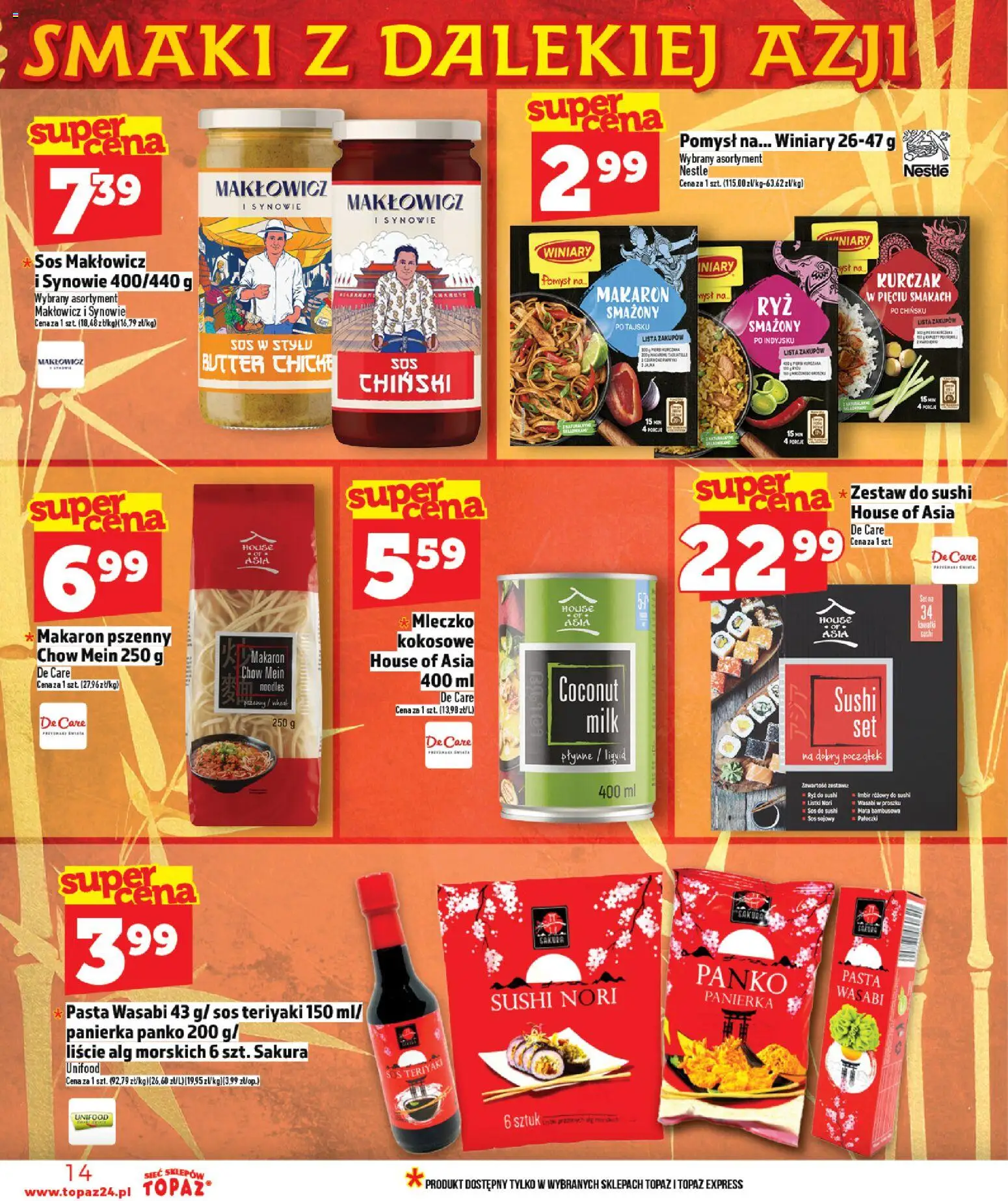 Topaz Gazetka MAZ od 22.01.2026 | Strona: 14 | Produkty: Nori, Mata bambusowa, Sushi, Sos sojowy