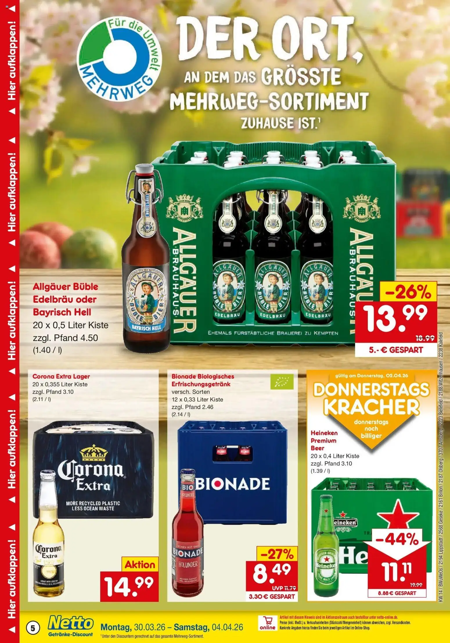 Netto Marken-Discount Prospekt Lippstadt	 – gültig ab 30.03.2026 | Seite: 5 | Produkte: Bier, Bionade, Heineken
