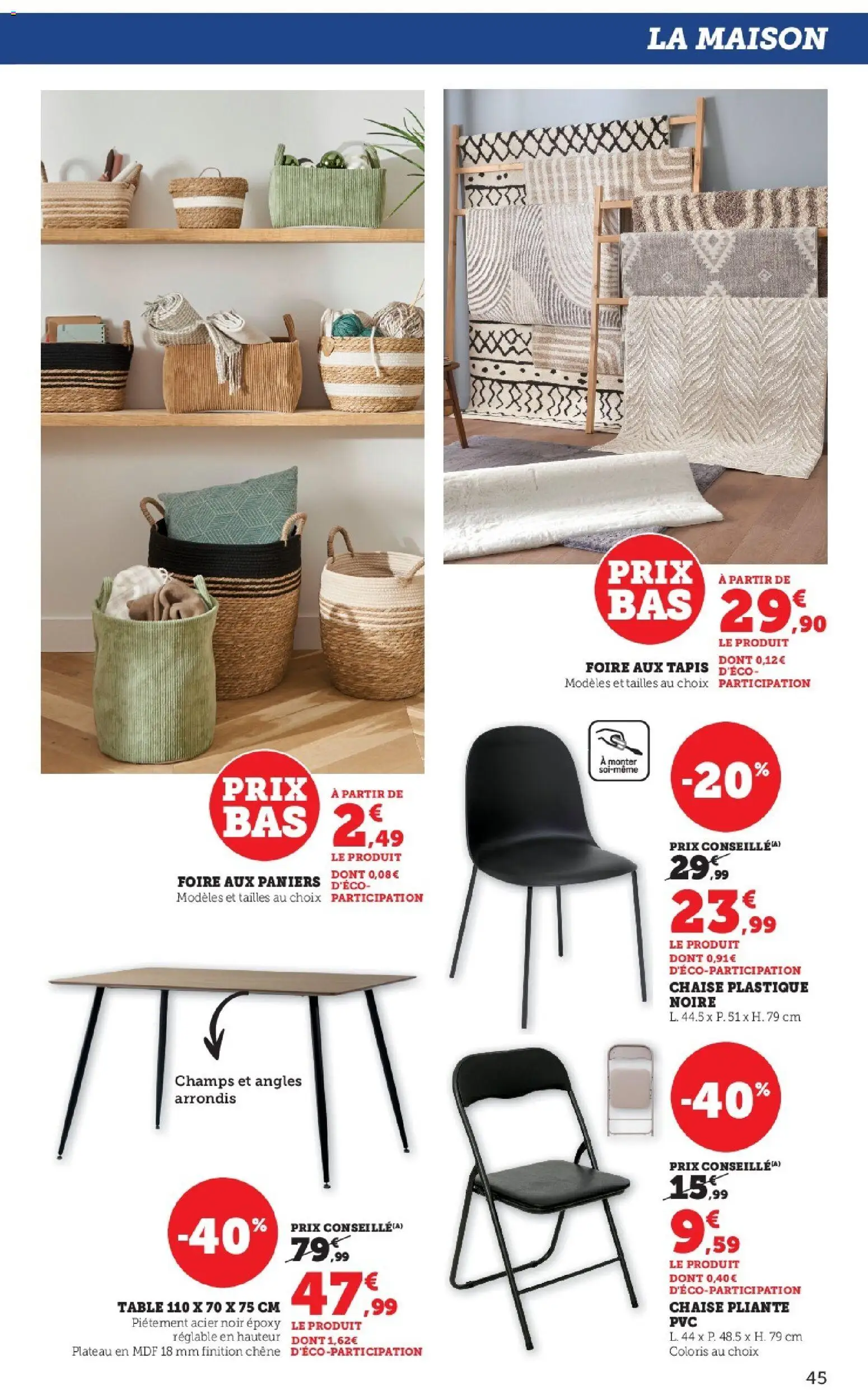{H1} | Page: 45 | Produits: Plateau, Chaise pliante, Table, Chaise