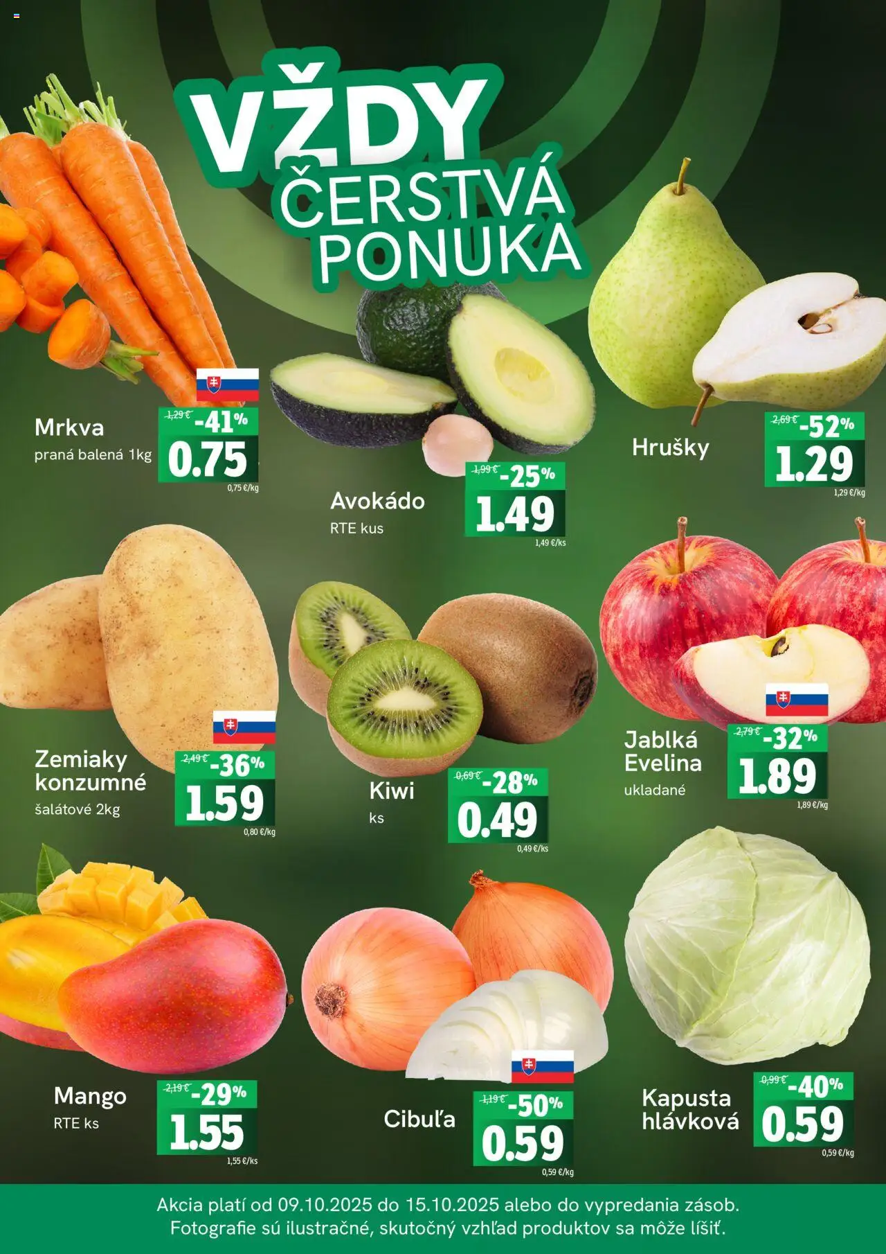 Nové Fresh akcie – leták je platný od 09.10.2025 | Strana: 3 | Produkty: Kapusta, Jablká, Zemiaky, Hrušky