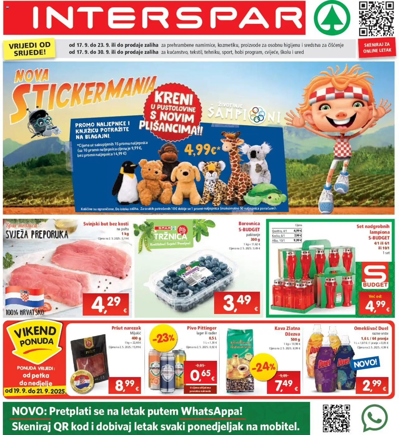 Interspar katalog | vrijedi od 17.09.2025 | Stranica: 1 | Proizvodi: Svinjski but, Pivo, Borovnica, Dzezva