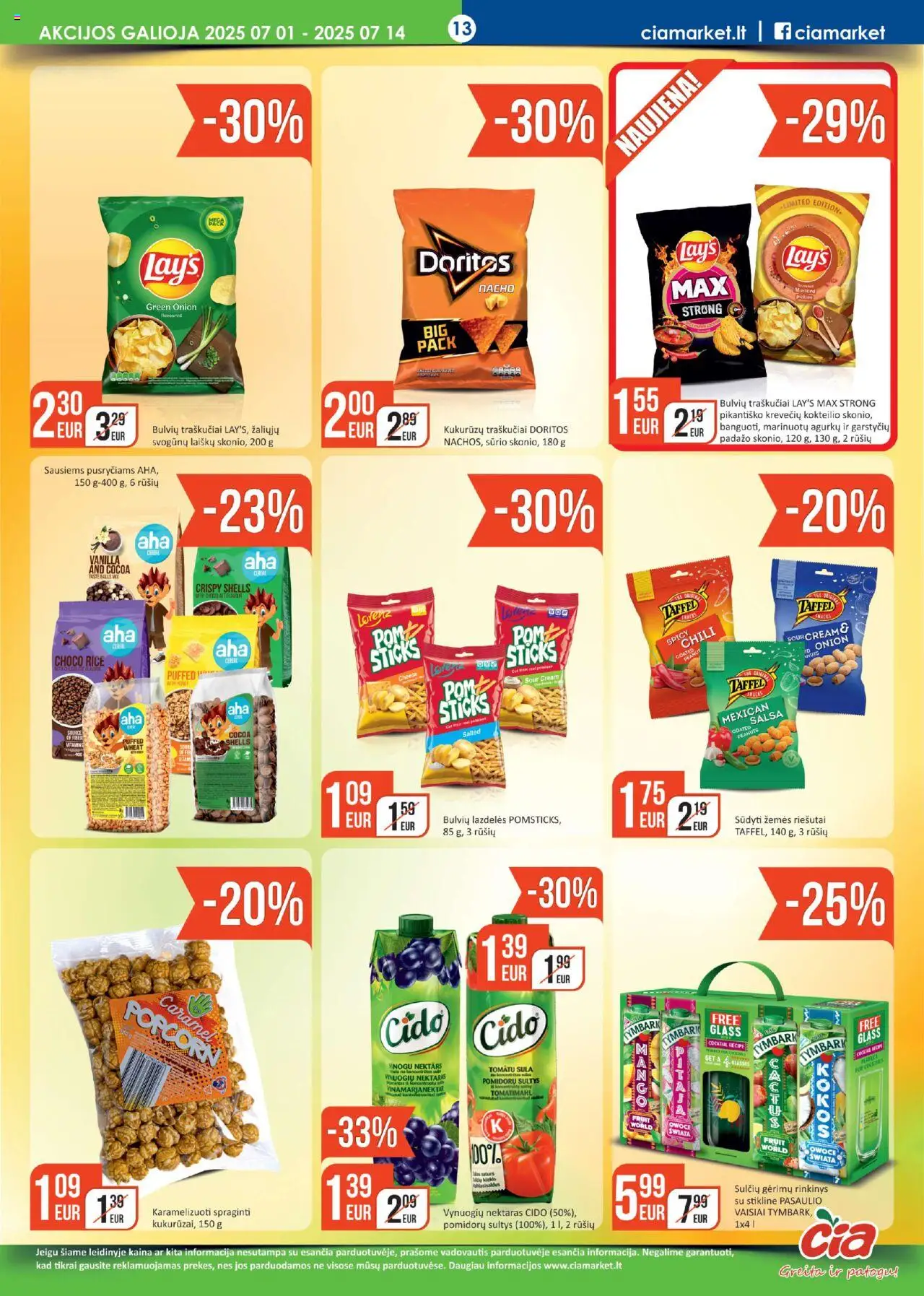 ČIA MARKET leidinys│galioja nuo 01.07.2025 | Puslapis: 13 | Prekių: Riešutai, Sultys, Traškučiai