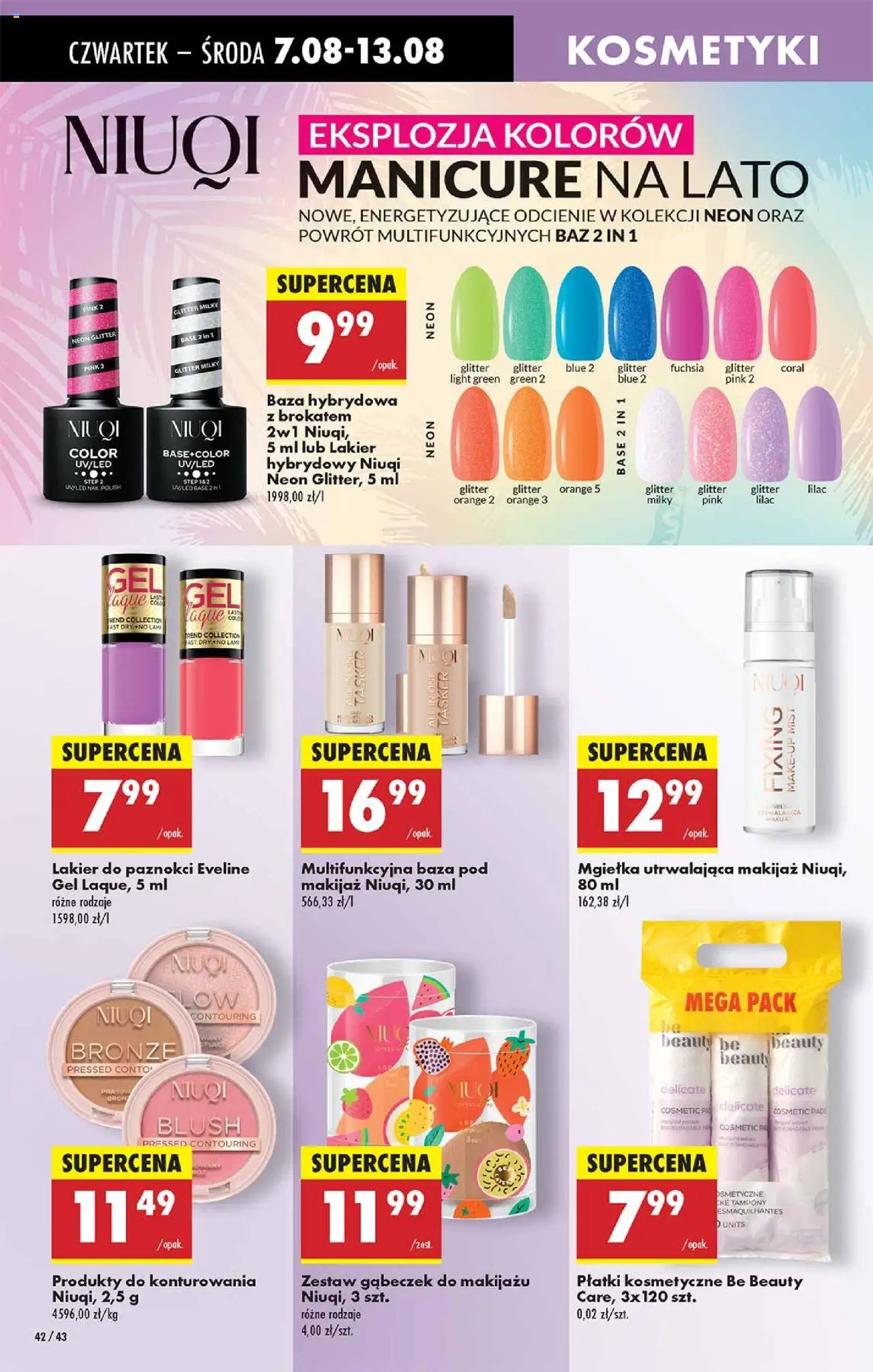 Biedronka gazetka - Oferta W tym tygodniu od 07.08.2025 | Strona: 42 | Produkty: Lakier hybrydowy, Kosmetyki, Makijaż, Baza pod makijaż