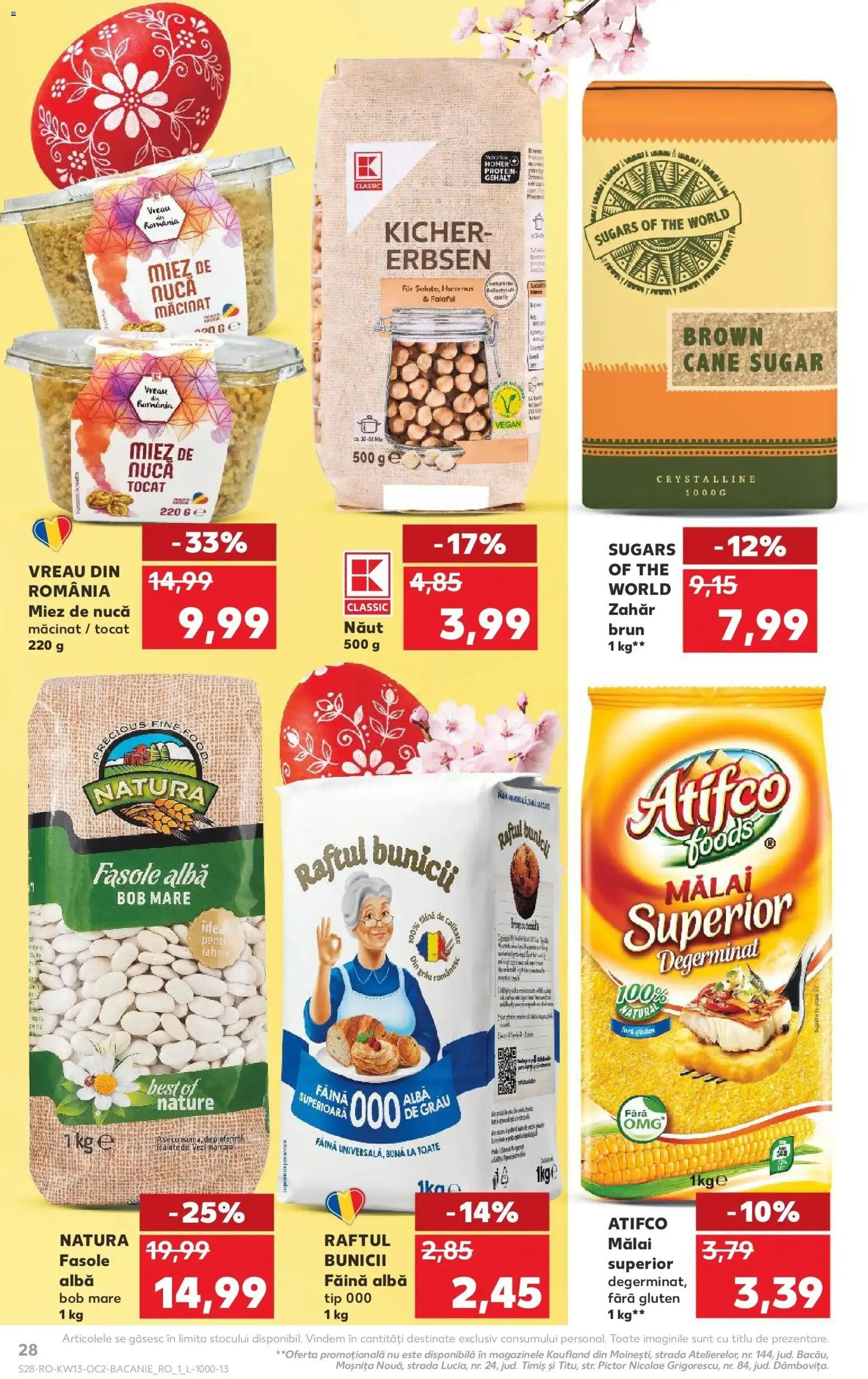 Noul catalog Kaufland – valabil de la 25.03.2026 | Pagină: 28 | Produse: Făină, Mălai, Fasole albă, Zahăr