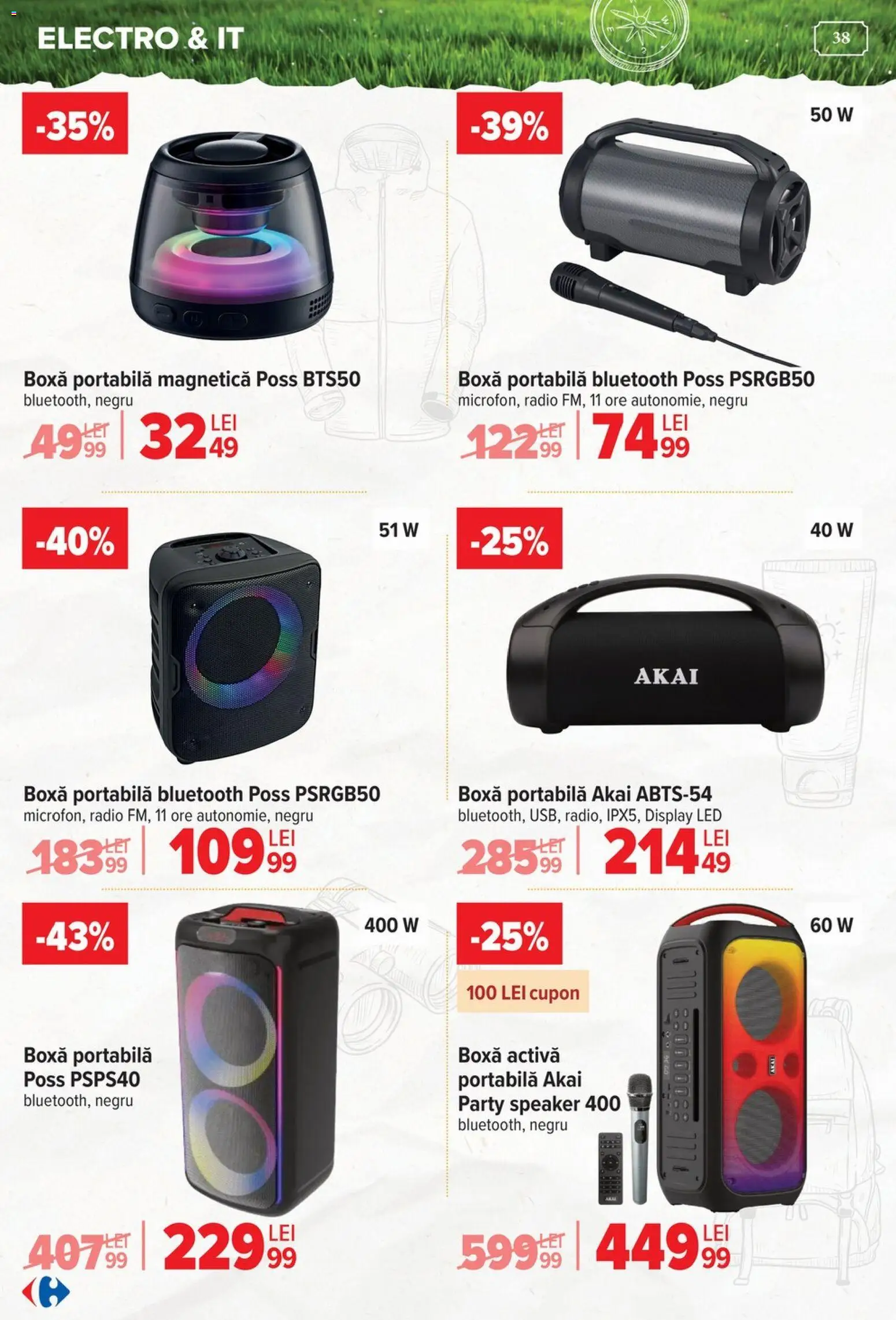 Noul catalog Carrefour – valabil de la 15.04.2026 | Pagină: 38 | Produse: Radio, Speaker, Babak, Boxă portabilă