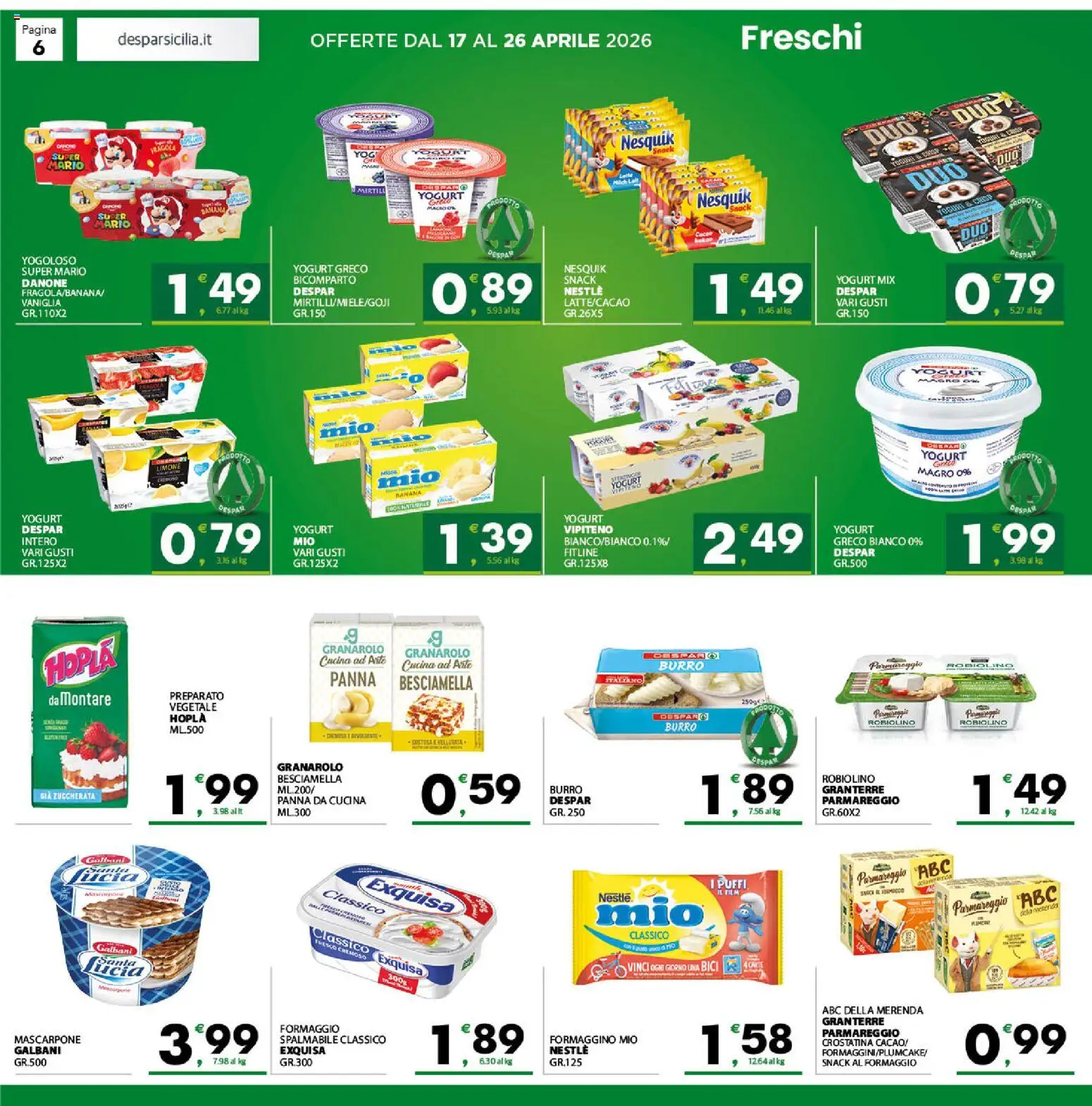 Volantino Eurospar del 17.04.2026 | Pagina: 6 | Prodotti: Yogurt greco, Panna, Limone, Mascarpone