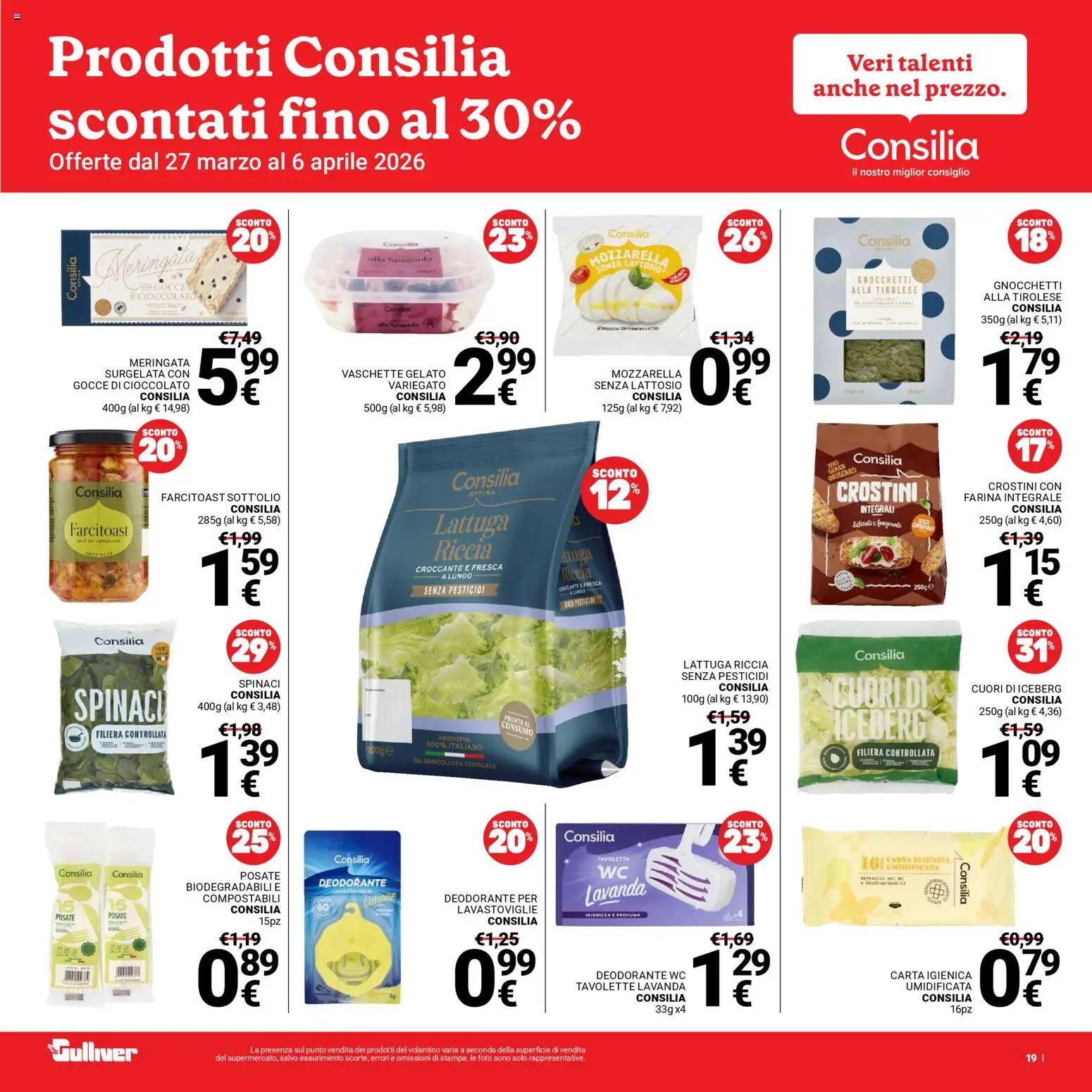 Volantino Gulliver del 27.03.2026 | Pagina: 19 | Prodotti: Deodorante, Gelato, Spinaci, WC