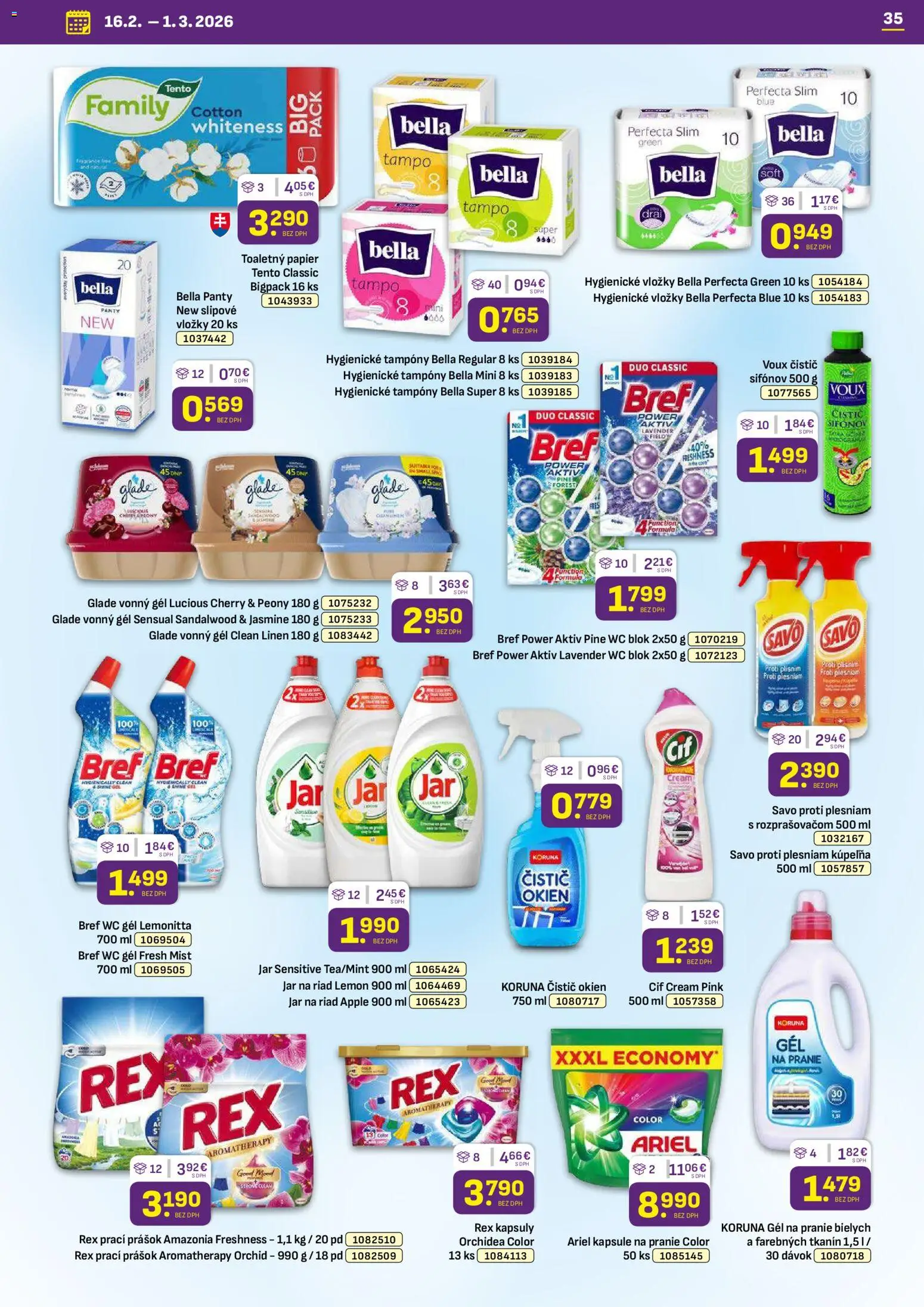 Nové Libex akcie – leták je platný od 16.02.2026 | Strana: 35 | Produkty: Kúpelňa, Čistič okien, Savo, Toaletný papier