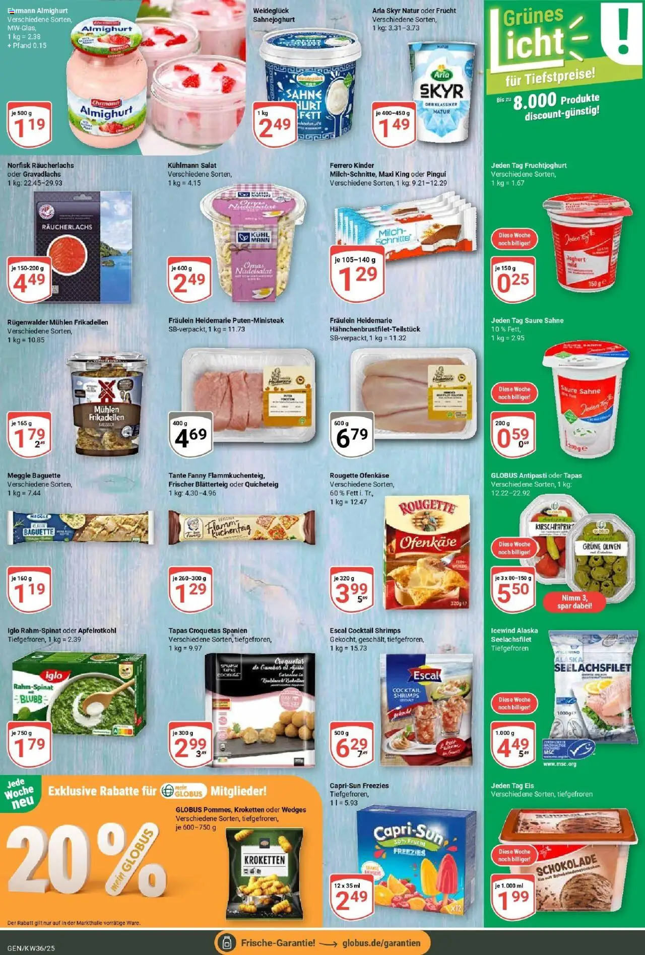 Globus prospekt Gensingen	 – gültig ab 01.09.2025 | Seite: 15 | Produkte: Ehrmann almighurt, Skyr, Räucherlachs, Salat