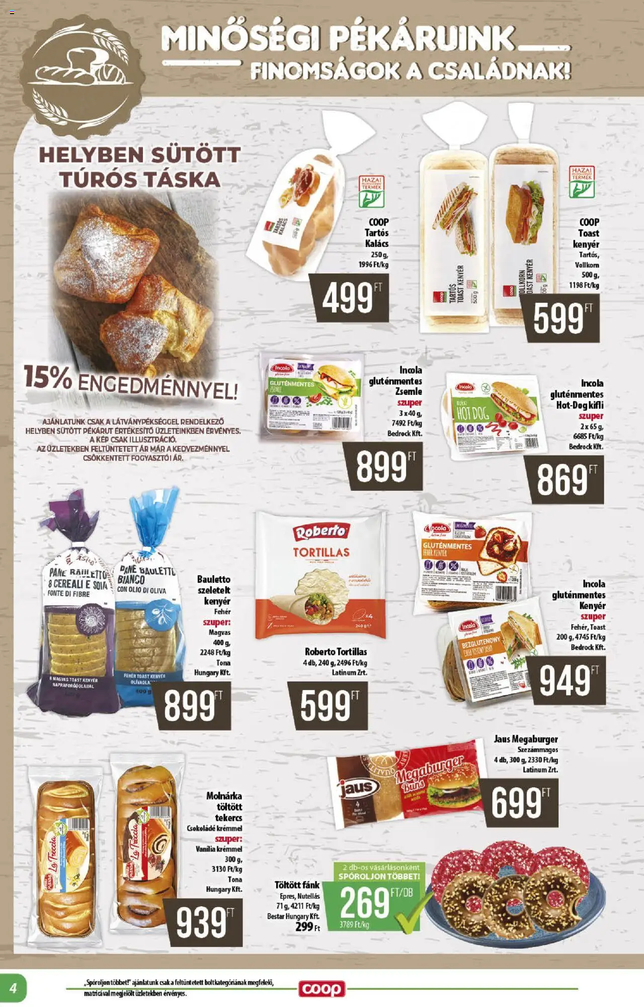 COOP akciós ujság - amely érvényes a következő dátumtól: 21.08.2025 | Oldal: 4 | Termékek: Fánk, Zsemle, Gluténmentes, Toast kenyér