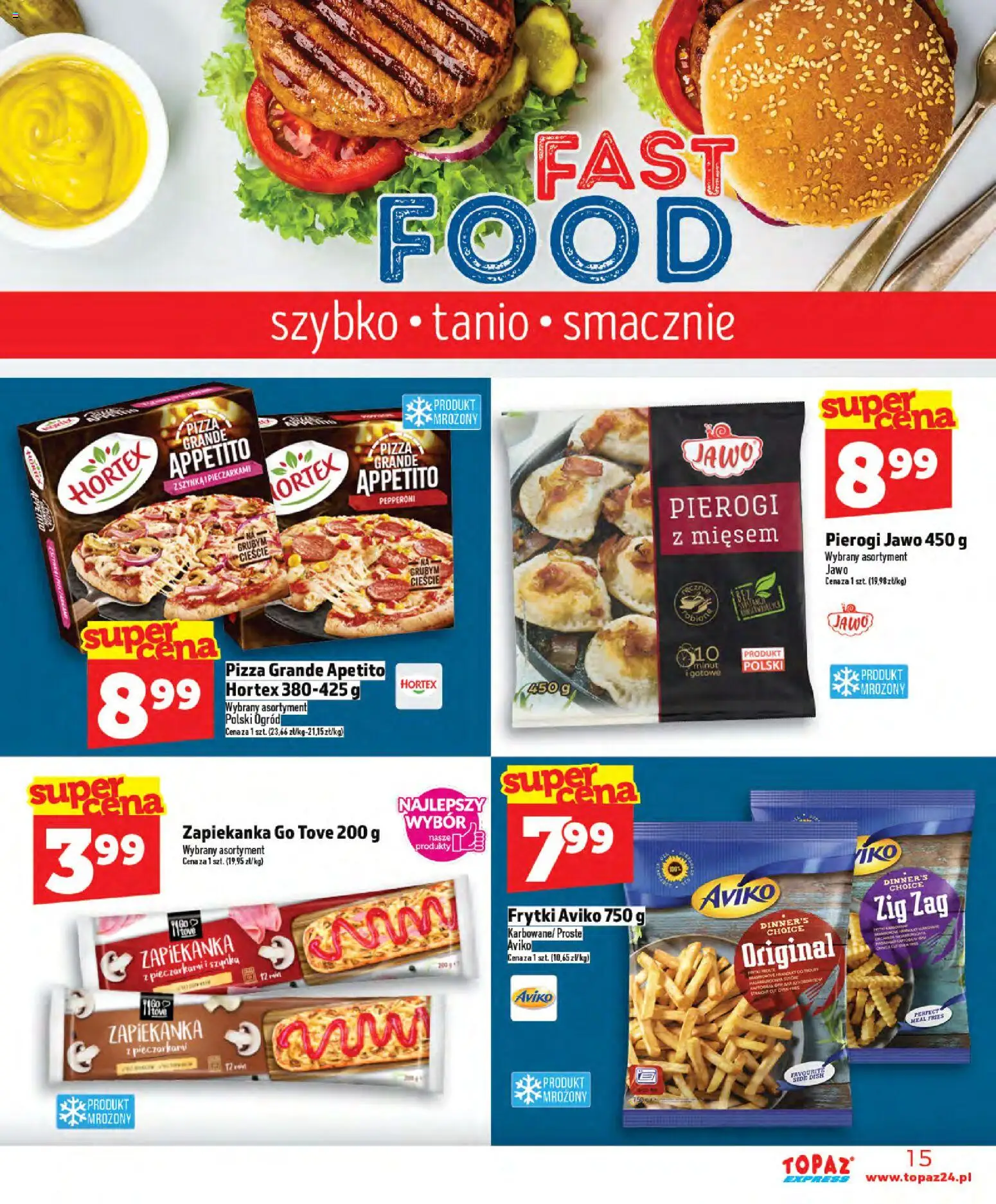 Topaz Gazetka - Express od 02.01.2026 | Strona: 15 | Produkty: Pierogi, Zapiekanka, Pizza, Frytki