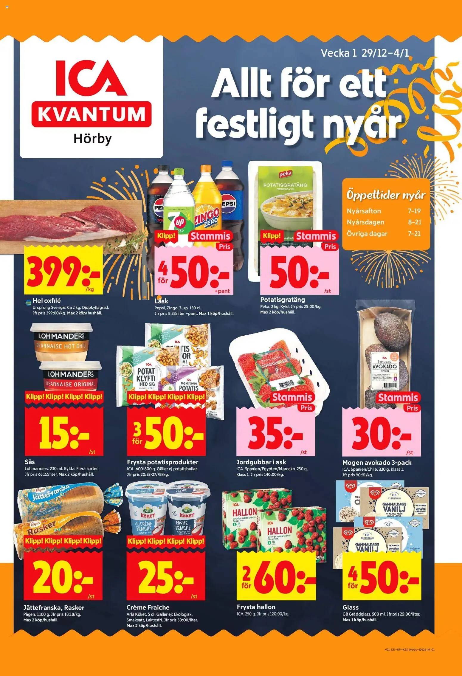 ICA Kvantum reklamblad aktuell från 30.12.2025 | Sida: 1 | Produkter: Galler, Potatisgratäng, Creme fraiche, Glass