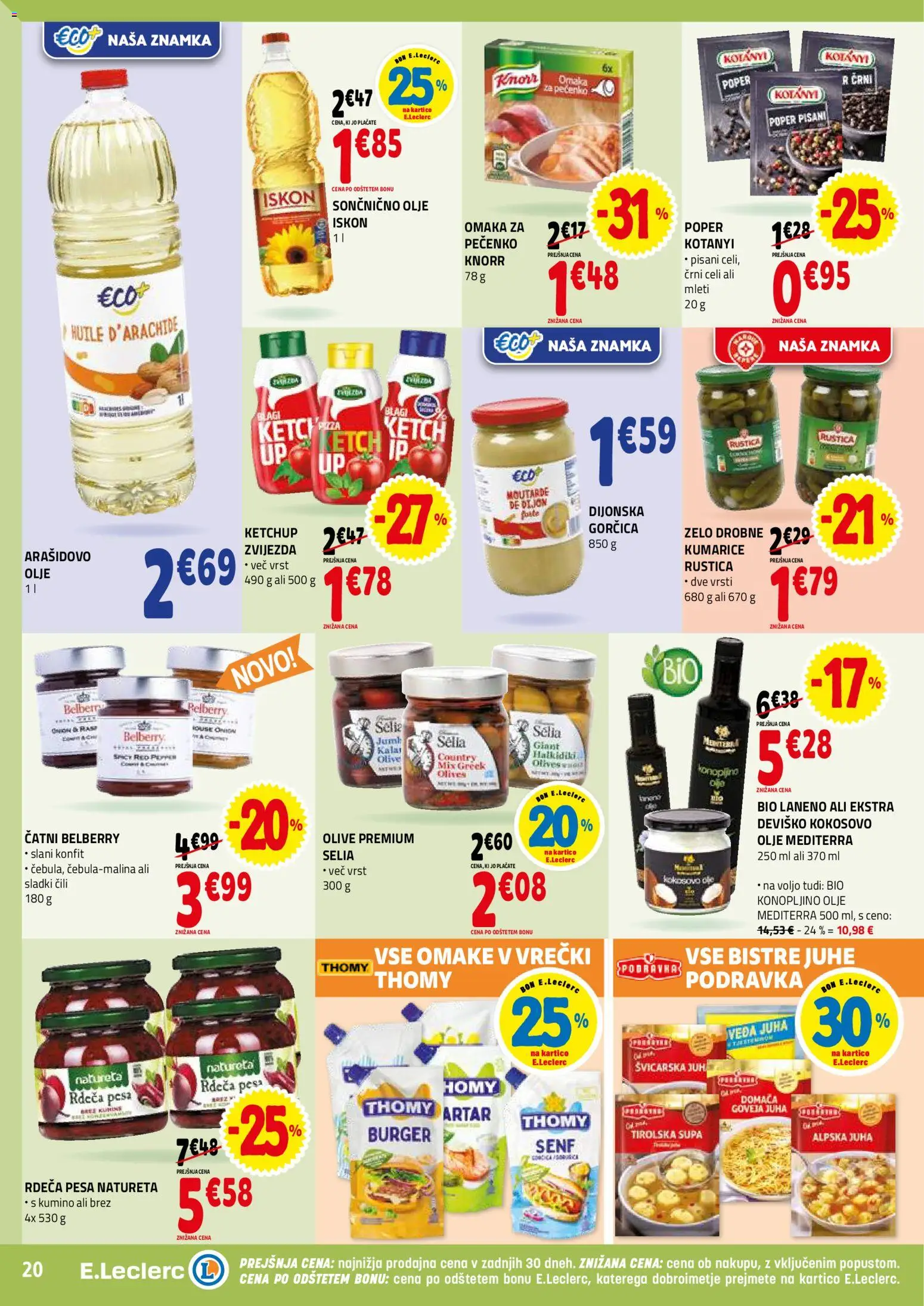 Novi E.leclerc katalog ponudbe – veljaven od 12.11.2025 | Stran: 20 | Izdelki: Olje, Top doble cara, Kumarice, Omaka