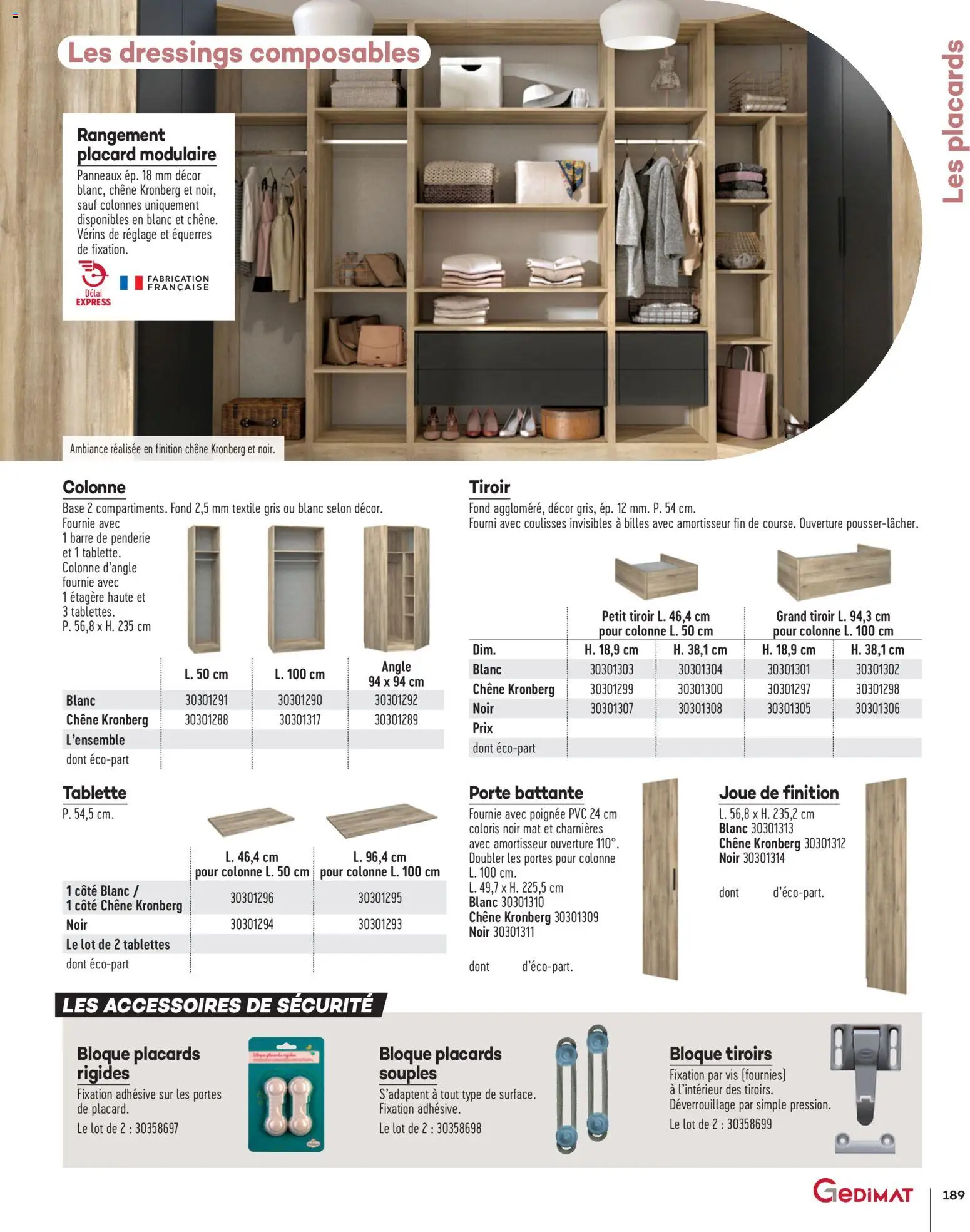 {H1} | Page: 189 | Produits: Tablette, Base, Porte, Étagère