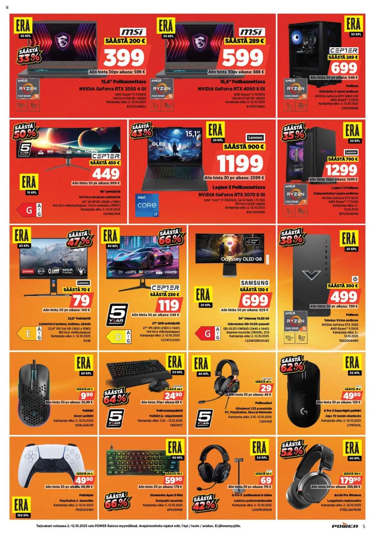 Power tarjoukset – voimassa 02.10.2025 alkaen | Sivu: 5 | Tuotteet: Näyttö, Playstation, Xbox