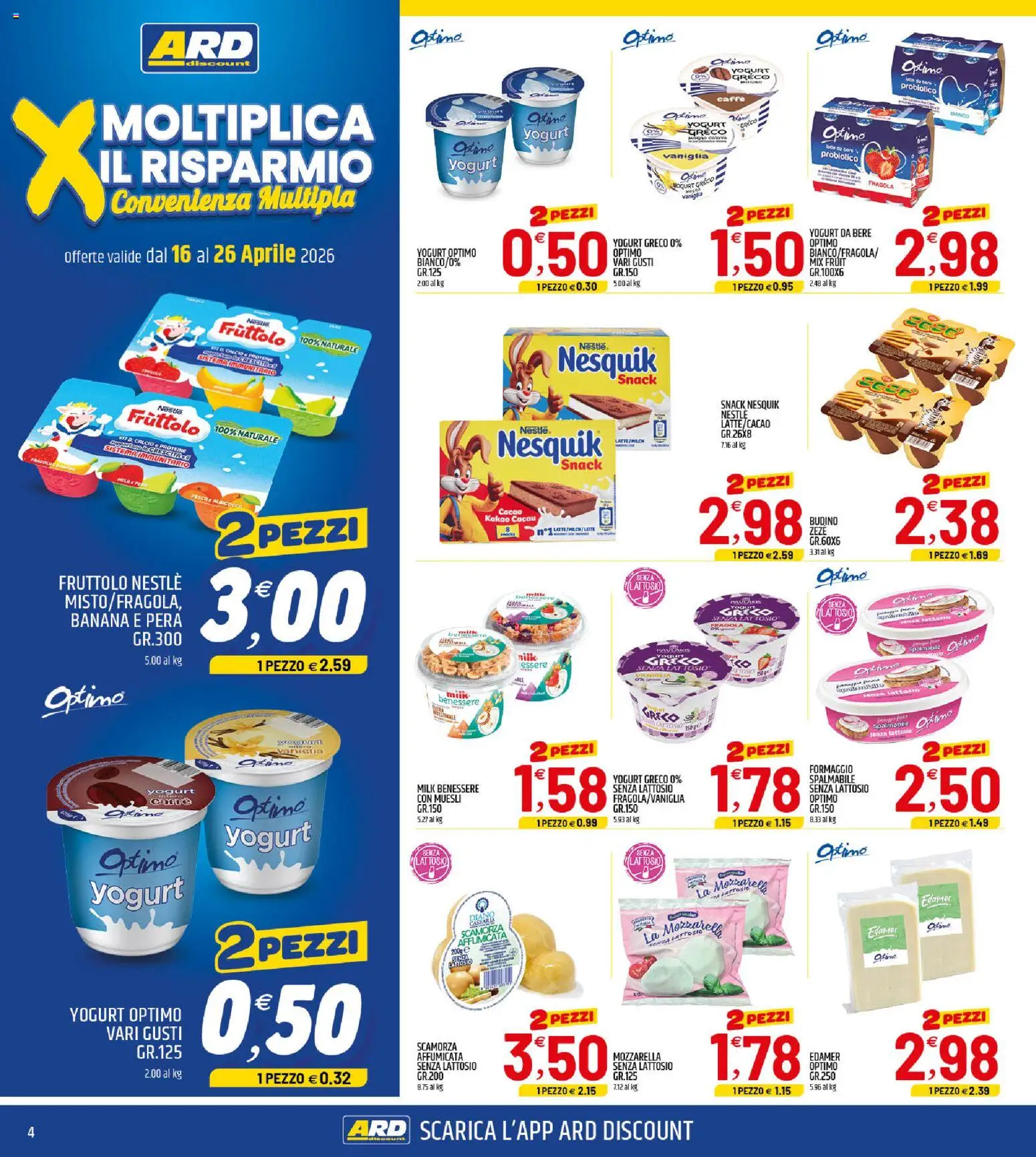 Volantino ARD Discount del 16.04.2026 | Pagina: 4 | Prodotti: Muesli, Caffè, Mozzarella, Pera