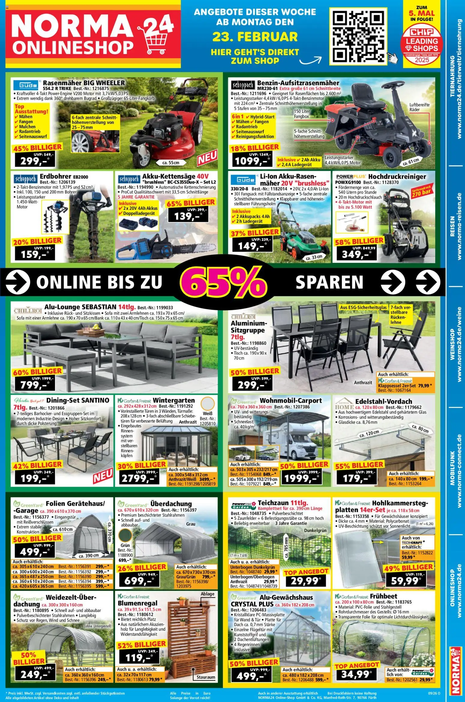 Norma Prospekt 	 – gültig ab 23.02.2026 | Seite: 19 | Produkte: Top, Rasenmäher, Tisch, Ladegerät