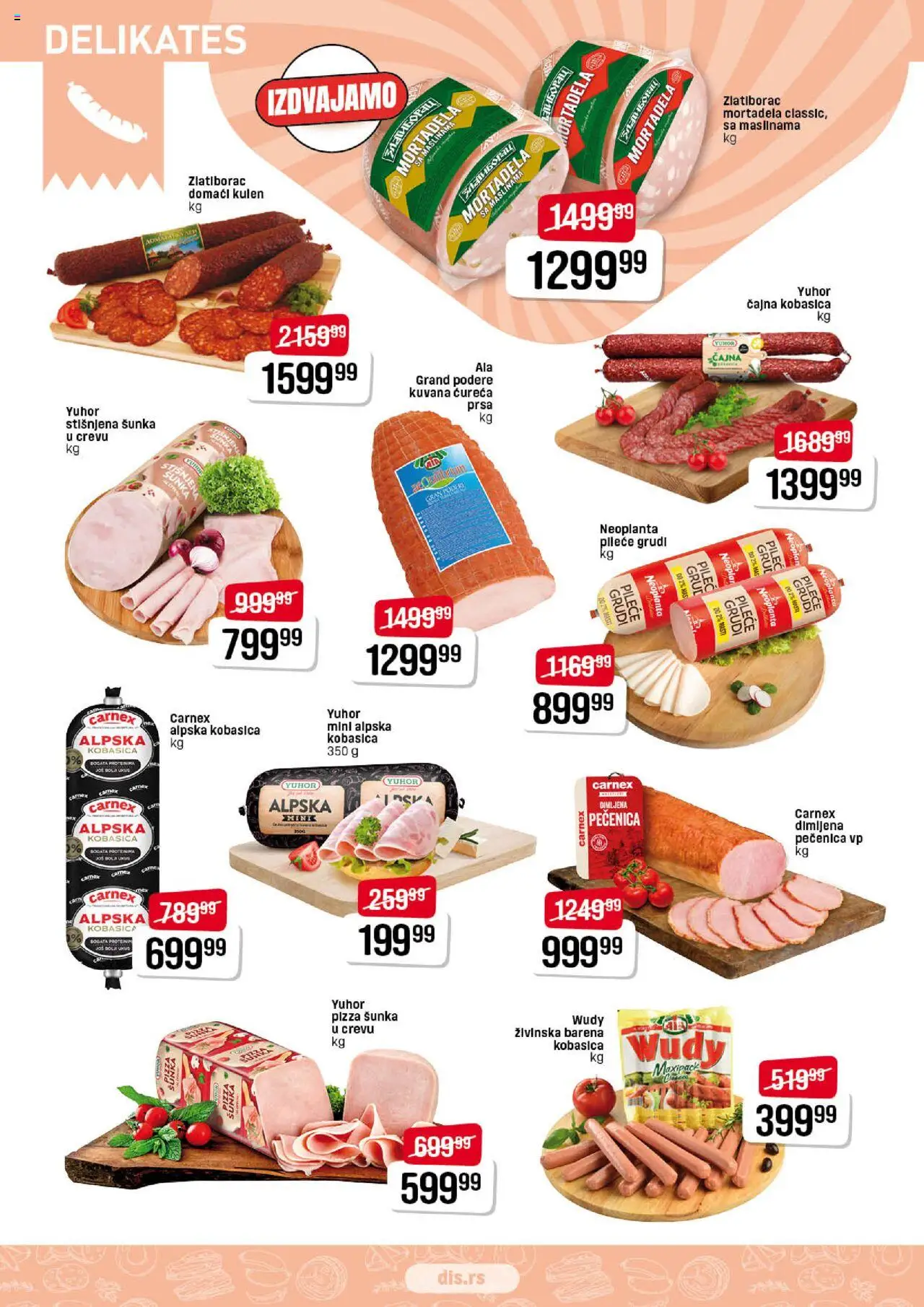 DIS katalog - važi od 19.06.2025 | Strana: 2 | Proizvode: Mortadela, Pizza šunka, Kobasica, Pečenica