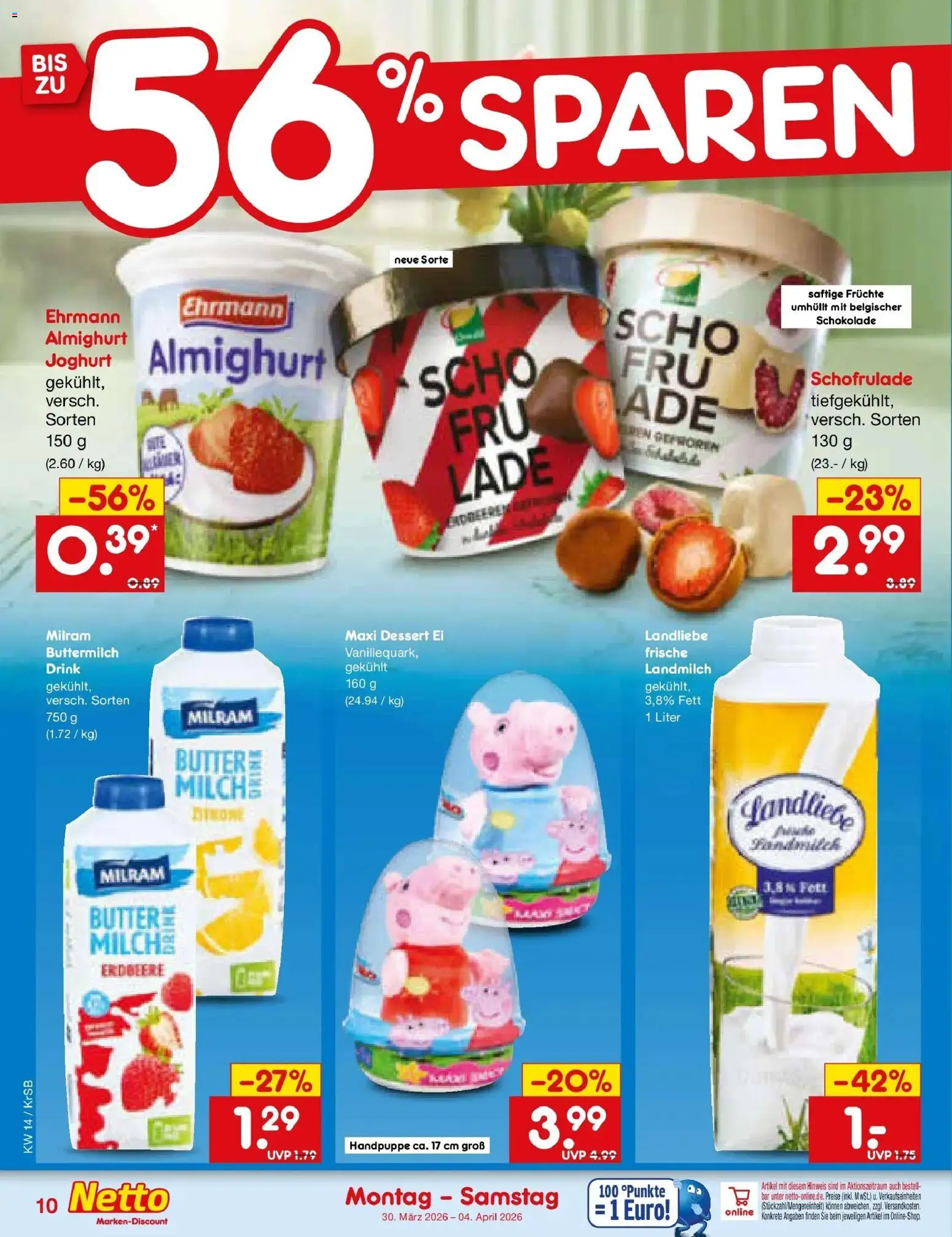Netto Marken-Discount Prospekt Jüchen	 – gültig ab 29.03.2026 | Seite: 10 | Produkte: Buttermilch, Butter, Joghurt, Schokolade