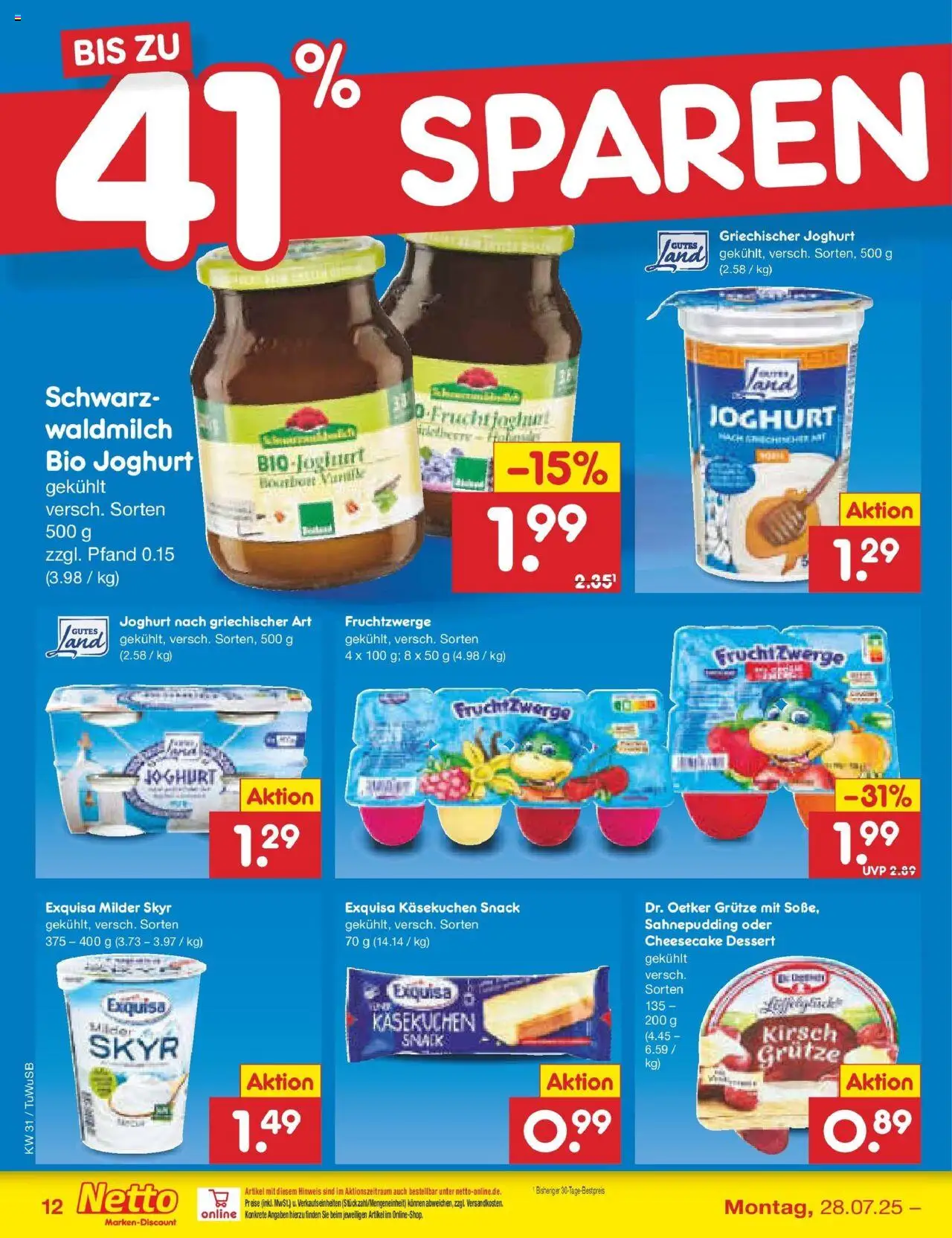 Netto Marken-Discount prospekt Calw-Stammheim	 - gültig ab dem 27.07.2025 | Seite: 18 | Produkte: Joghurt, Fruchtzwerge, Skyr, Exquisa