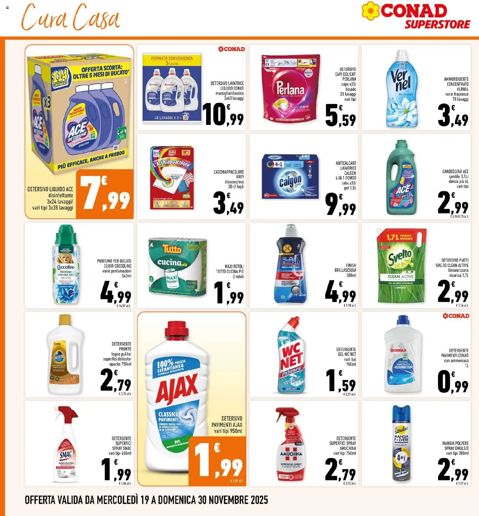 Volantino Conad del 19.11.2025 | Pagina: 28 | Prodotti: Ammorbidente, Detergente, Candeggina, Limone