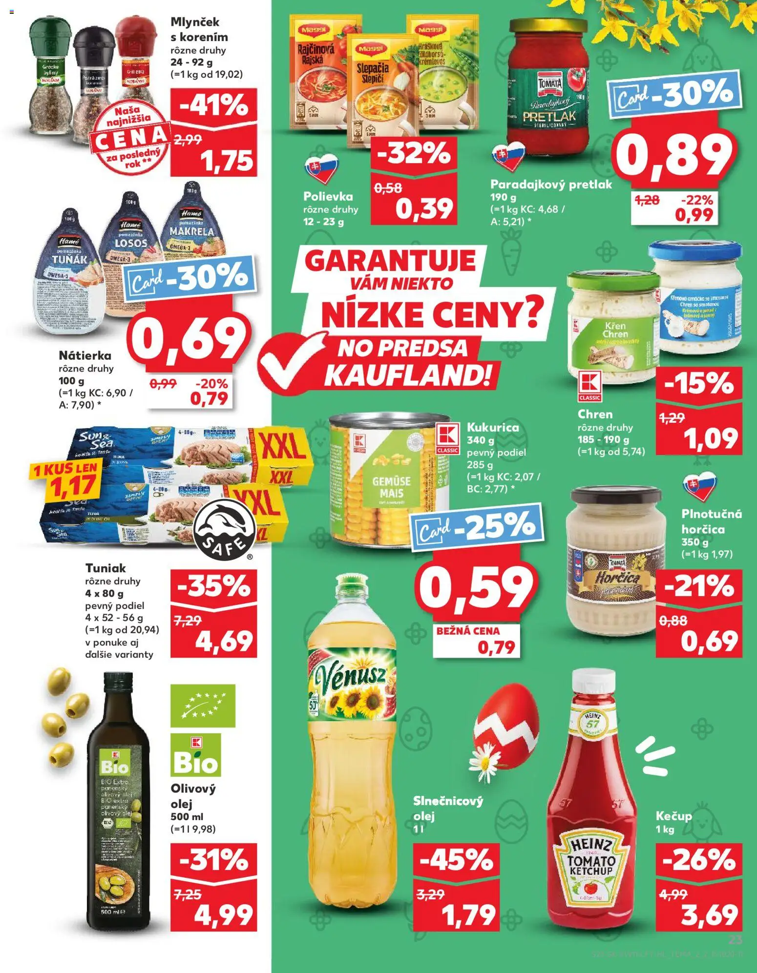 Nové Kaufland akcie – leták je platný od 12.03.2026 | Strana: 23 | Produkty: Olej, Slnečnicový olej, Losos, Mlynček