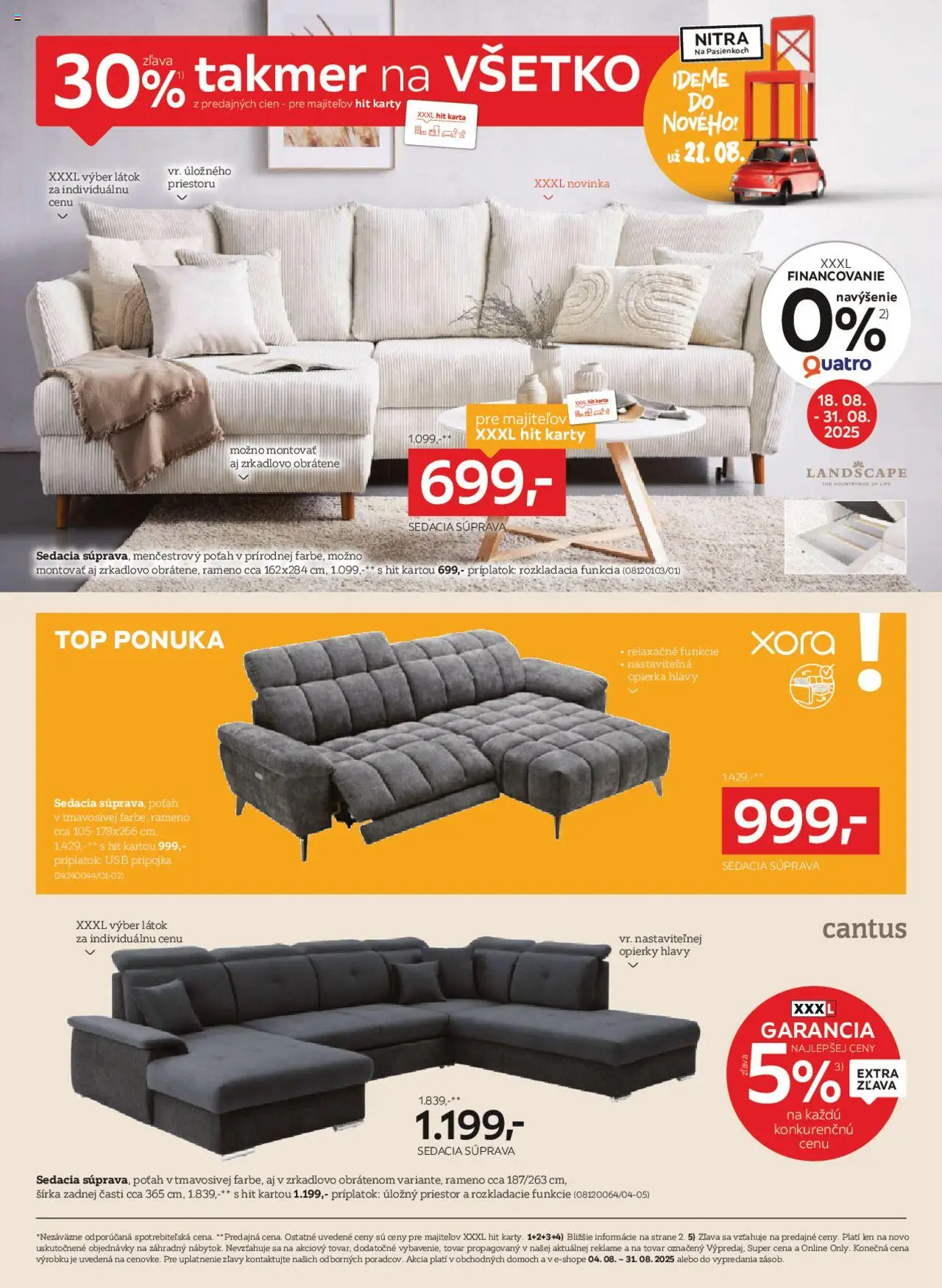 XXXLutz zľava 30 % takmer na všetko │ platný od 18.08.2025 | Strana: 4 | Produkty: Sedacia súprava, USB