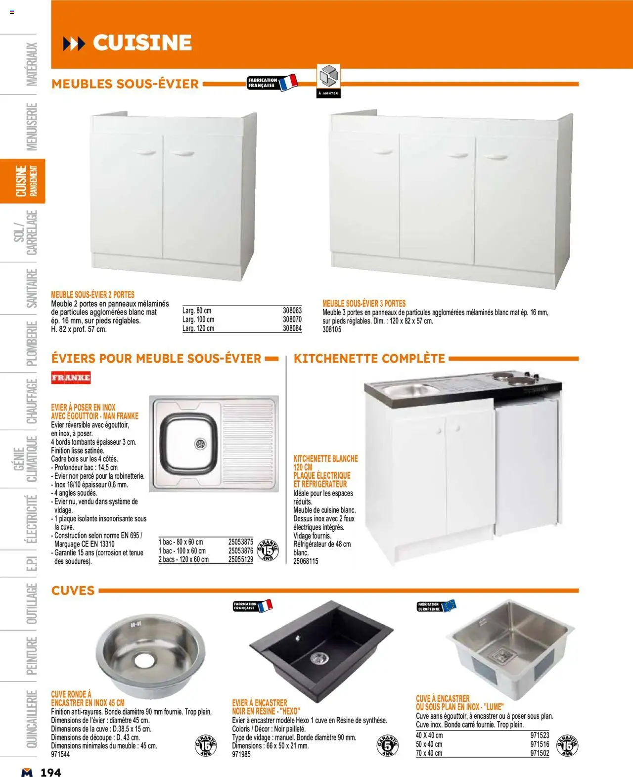  | Page: 194 | Produits: Égouttoir, Réfrigérateur, Meuble de cuisine, Portes