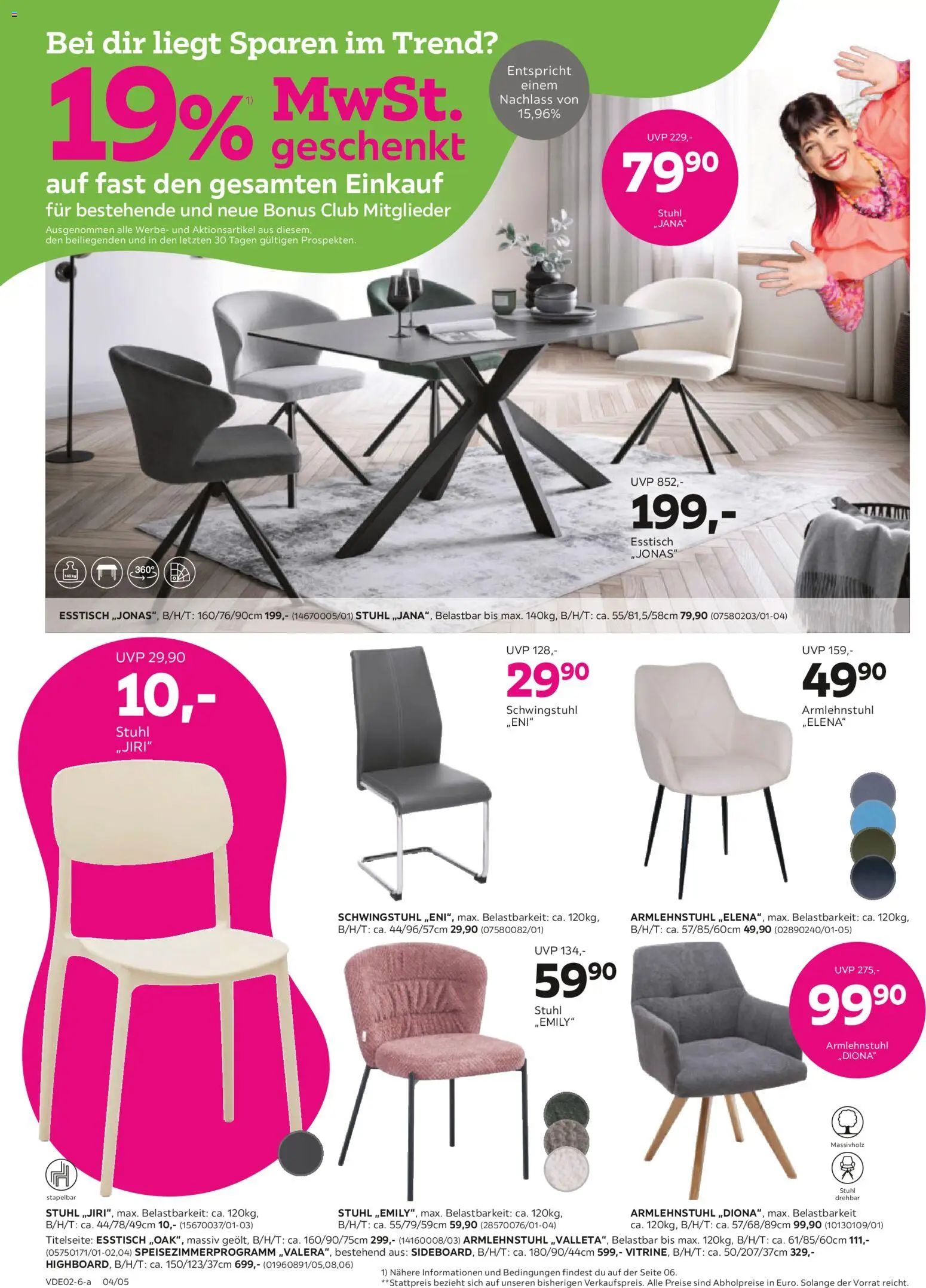 Mömax 19% MwSt. geschenkt auf fast den gesamten Einkauf – gültig ab 26.01.2026 | Seite: 4 | Produkte: Esstisch, Stuhl