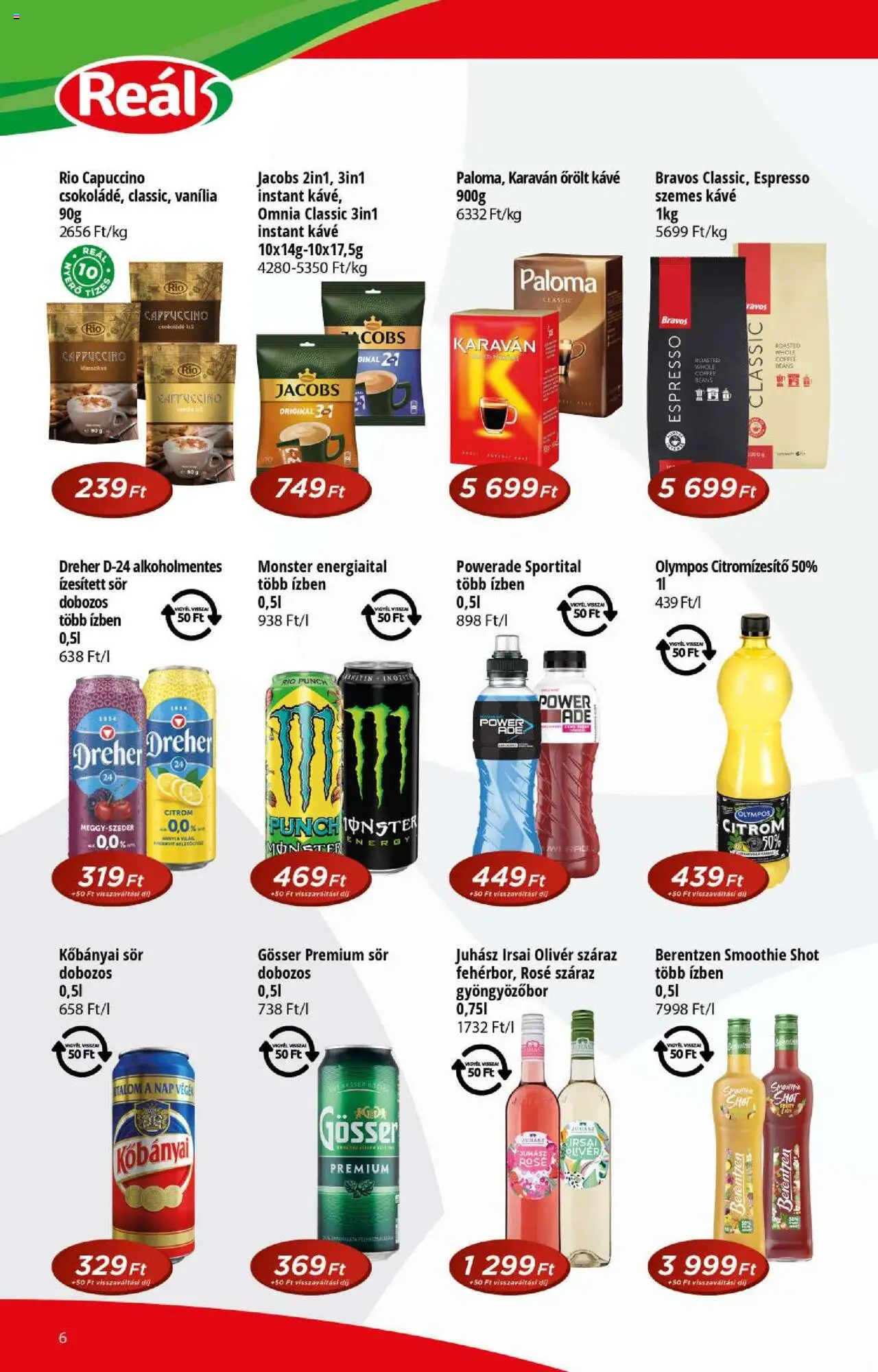 Reál akciós ujság - amely érvényes a következő dátumtól: 21.05.2025 | Oldal: 6 | Termékek: Cappuccino, Gösser, Capuccino, Őrölt kávé