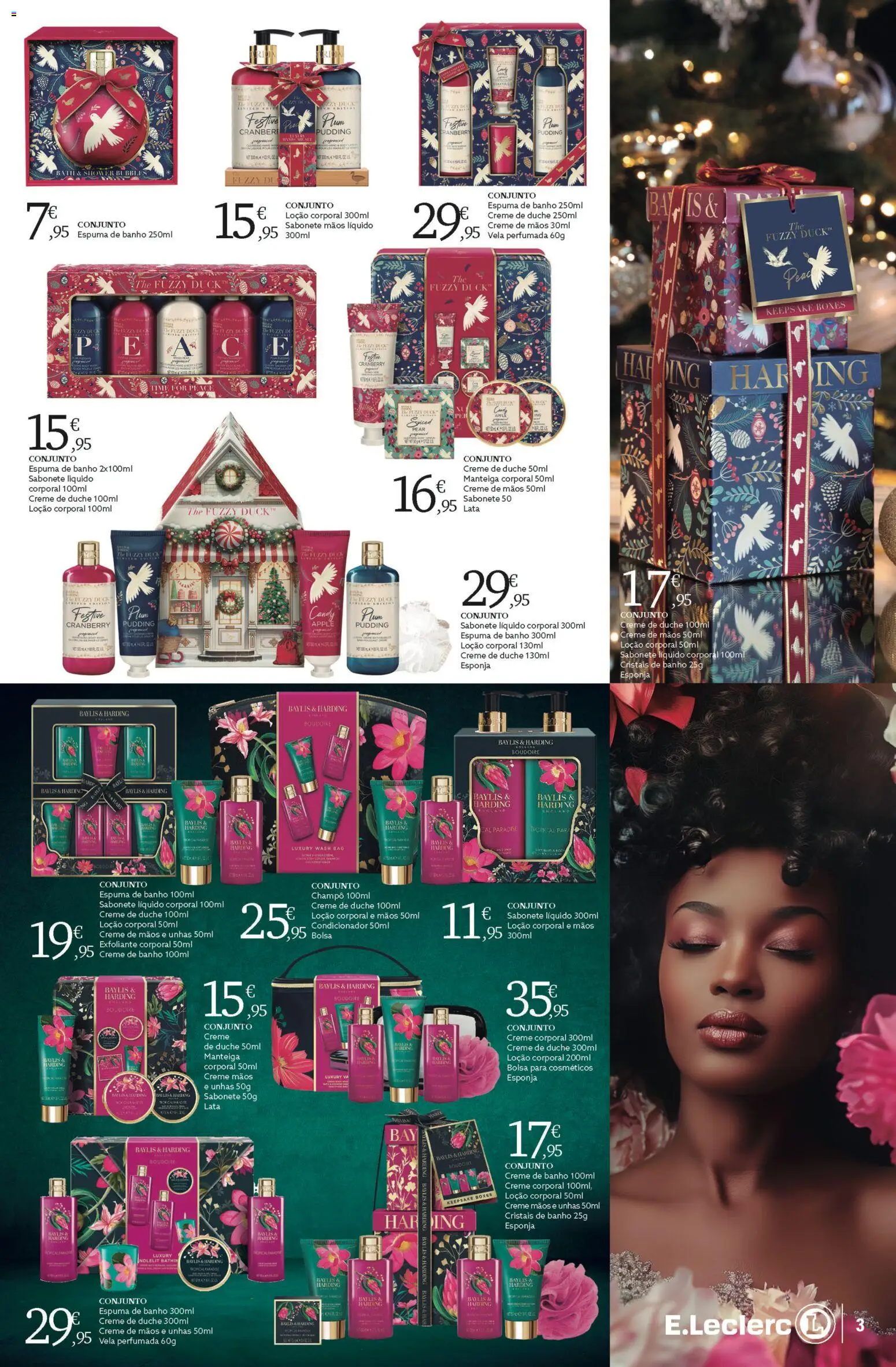 E.Leclerc - Folheto Conjuntos de Natal │ válido de 04.11.2025 | Página: 3 | Produtos: Espuma de banho, Sal, Sabonete, Manteiga
