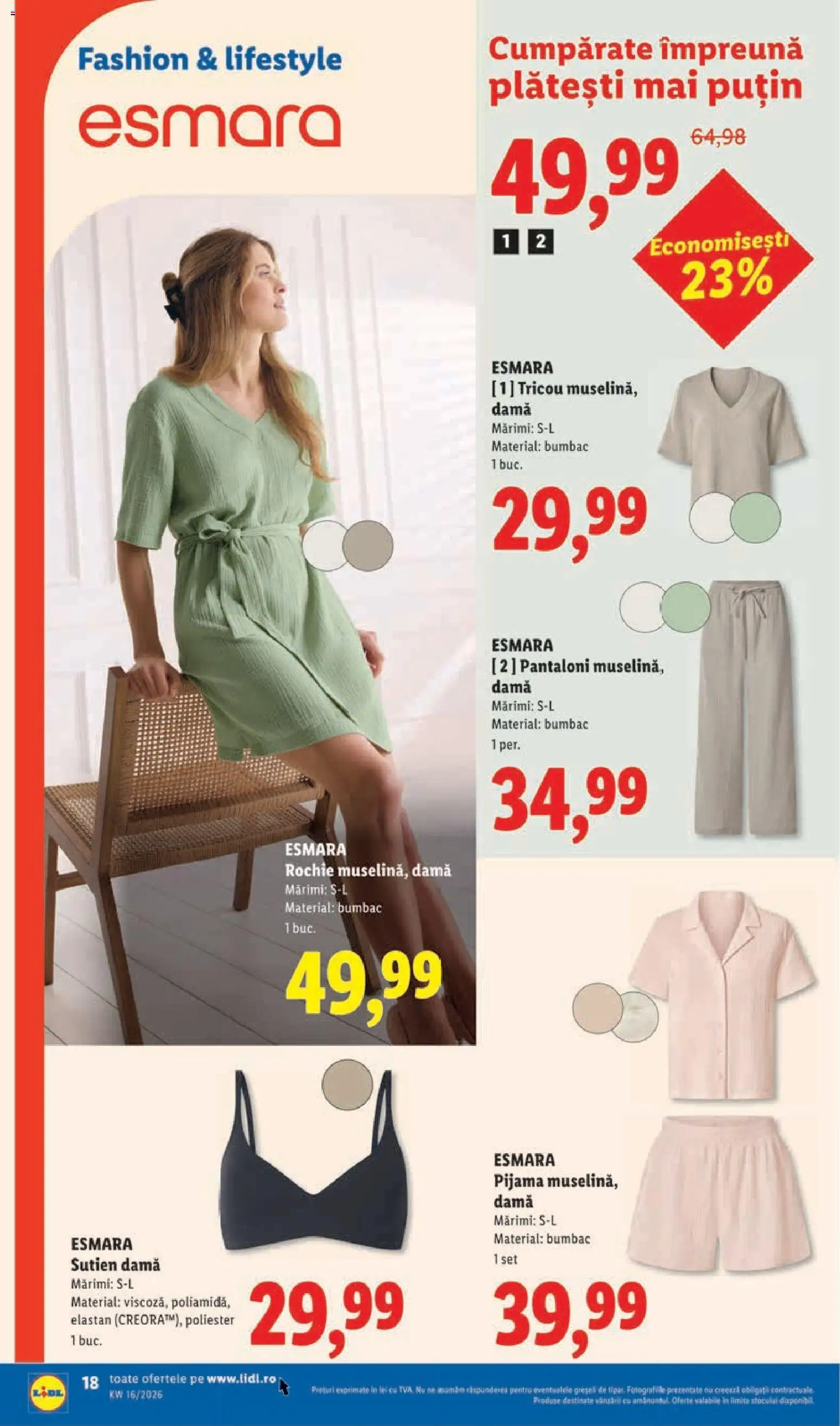 Noul catalog Lidl – valabil de la 14.04.2026 | Pagină: 18 | Produse: Rochie, Tricou, Pantaloni, Sutien
