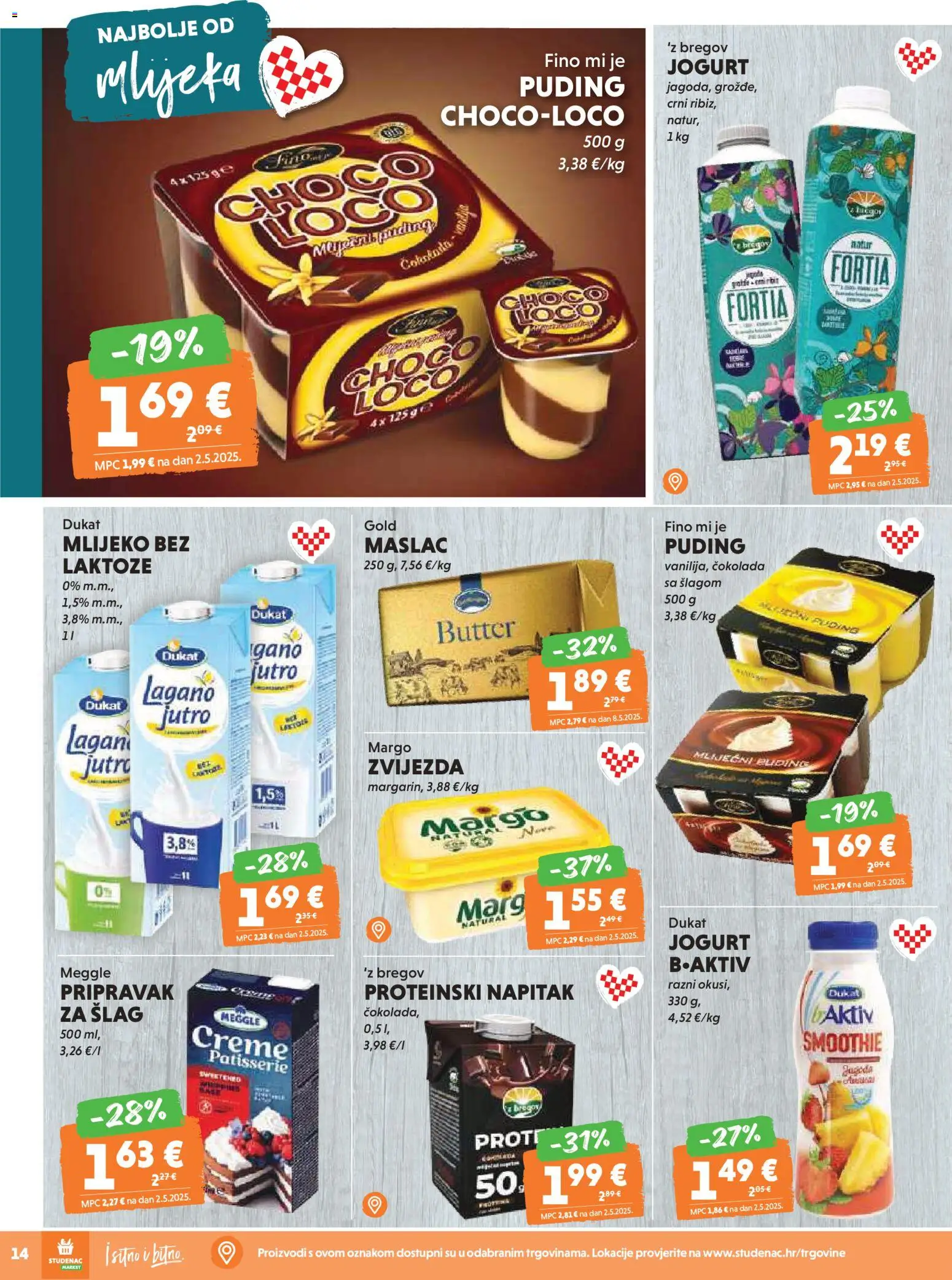 Studenac katalog | vrijedi od 19.11.2025 | Stranica: 14 | Proizvodi: Mlijeko, Maslac, Puding, Smoothie
