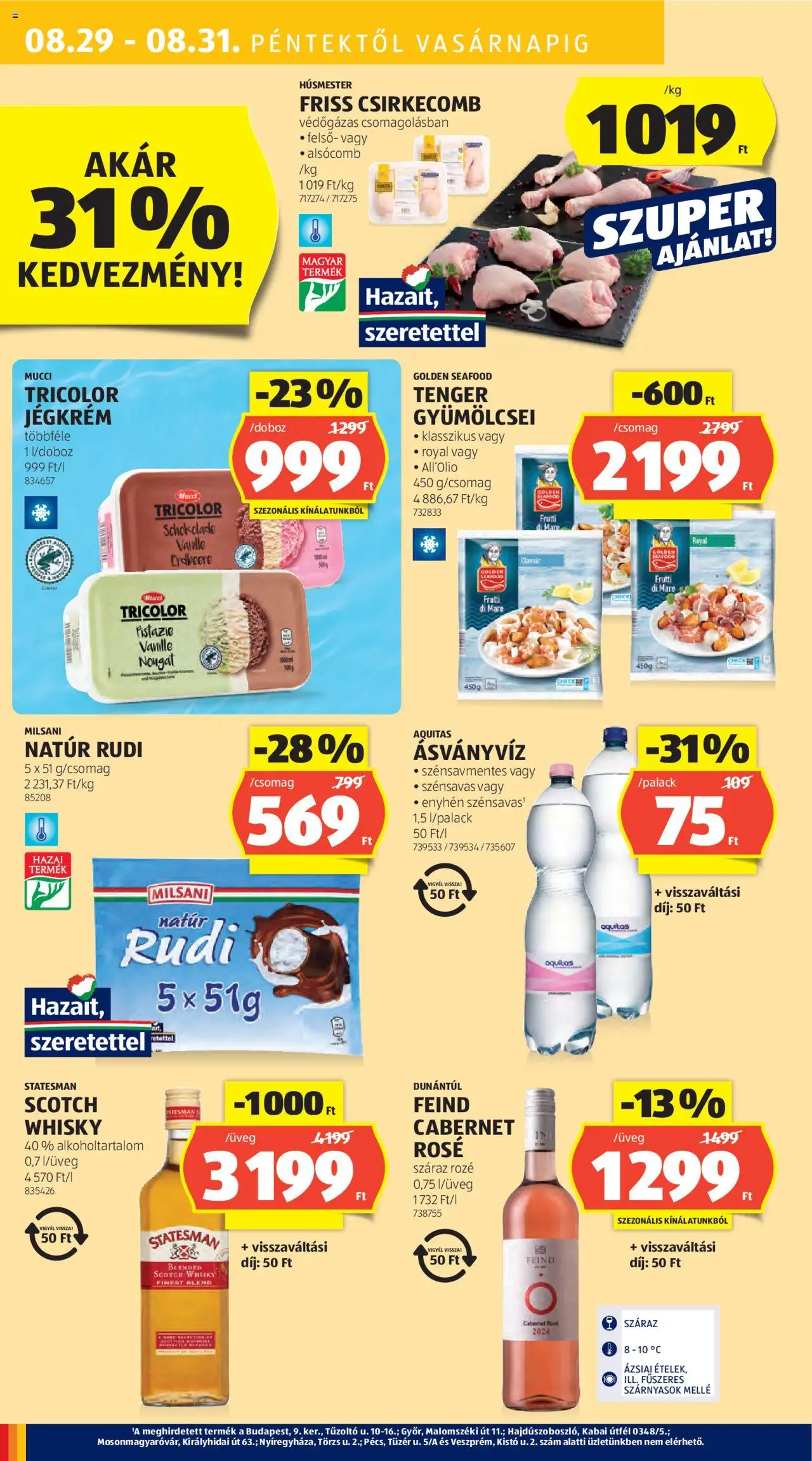 Aldi akciós ujság - amely érvényes a következő dátumtól: 28.08.2025 | Oldal: 40 | Termékek: Ásványvíz, Whisky, Csirkecomb, Tenger gyümölcsei