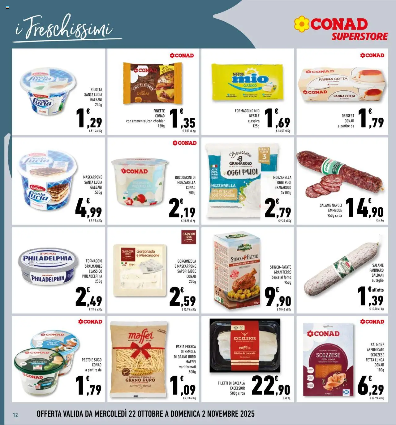 Volantino Conad del 22.10.2025 | Pagina: 12 | Prodotti: Salmone affumicato, Mozzarella, Ricotta, Sugo