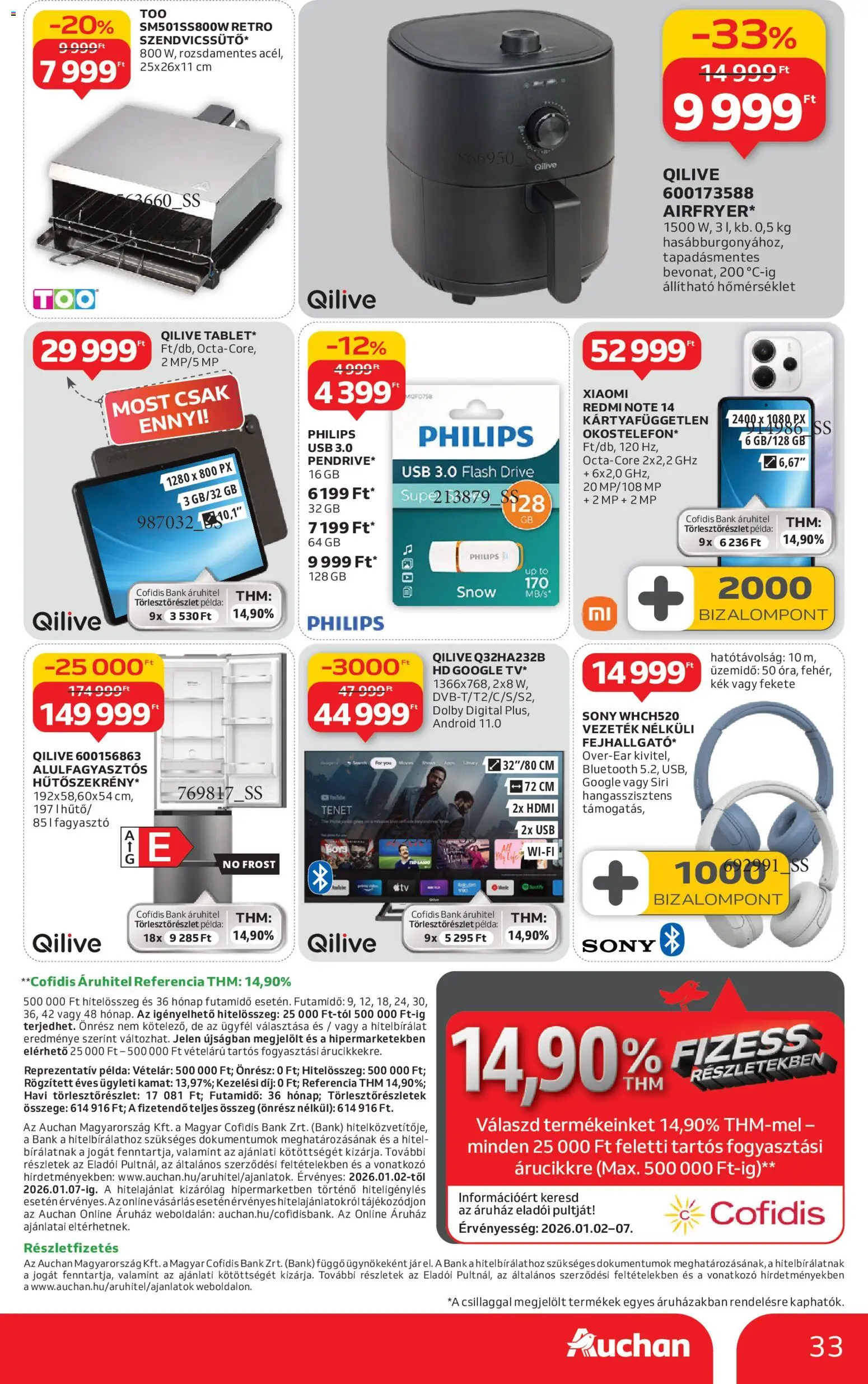 Auchan akciós ujság - amely érvényes a következő dátumtól: 02.01.2026 | Oldal: 33 | Termékek: USB, Xiaomi