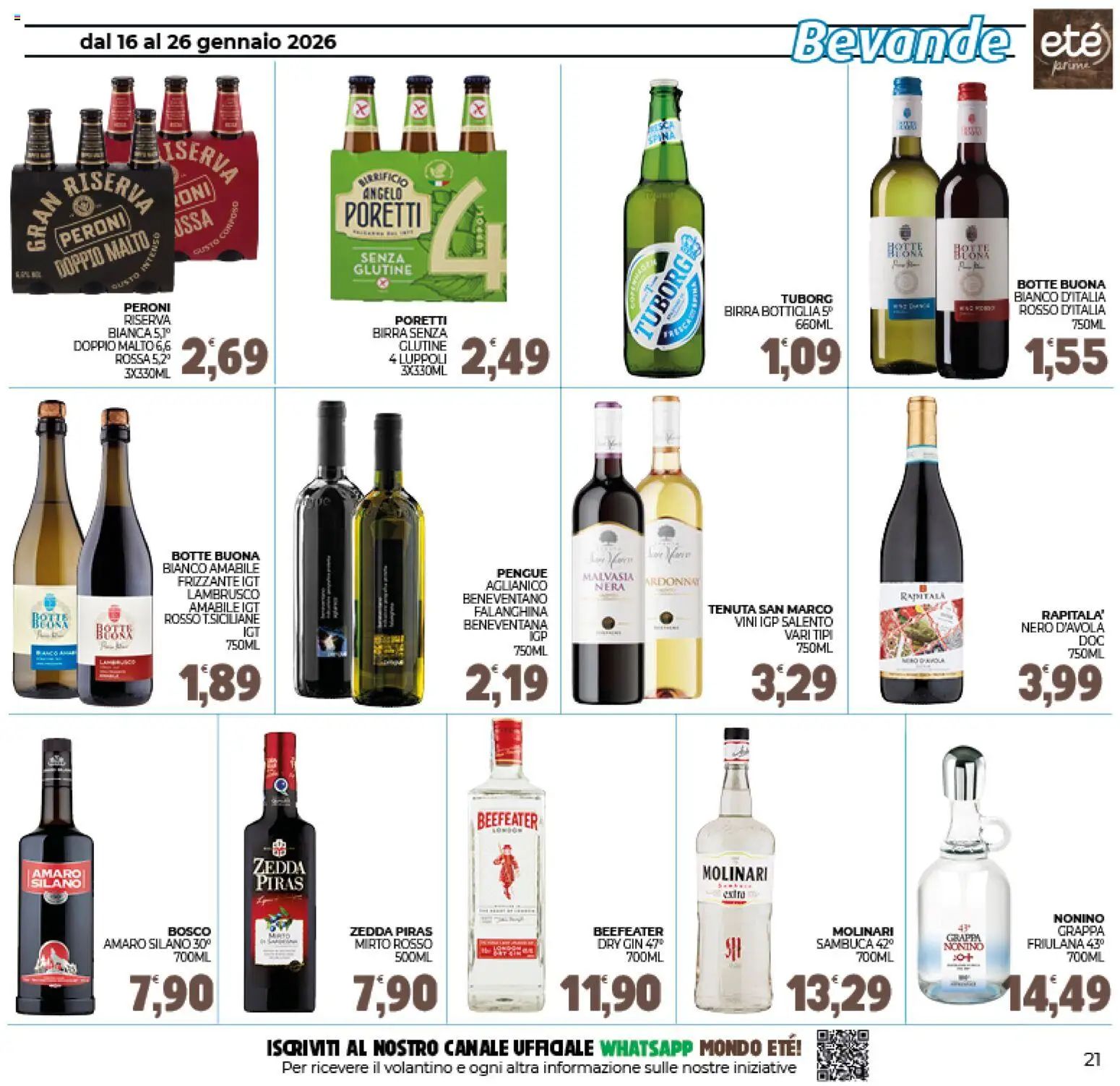 Volantino Eté del 16.01.2026 | Pagina: 21 | Prodotti: Birra, Gin, Bottiglia, Grappa