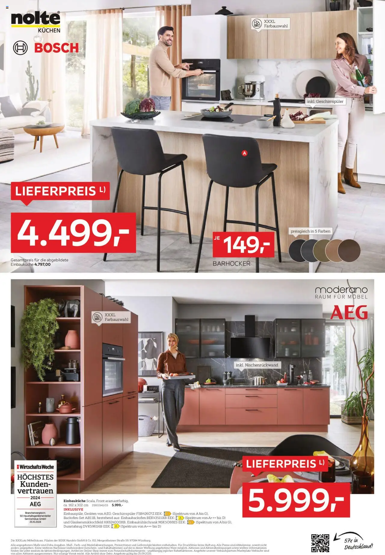 XXXL Lutz Nr. 1 bei Küchen - gültig ab dem 25.08.2025 | Seite: 2 | Produkte: Bosch, Einbauküche, Barhocker, Kuchen