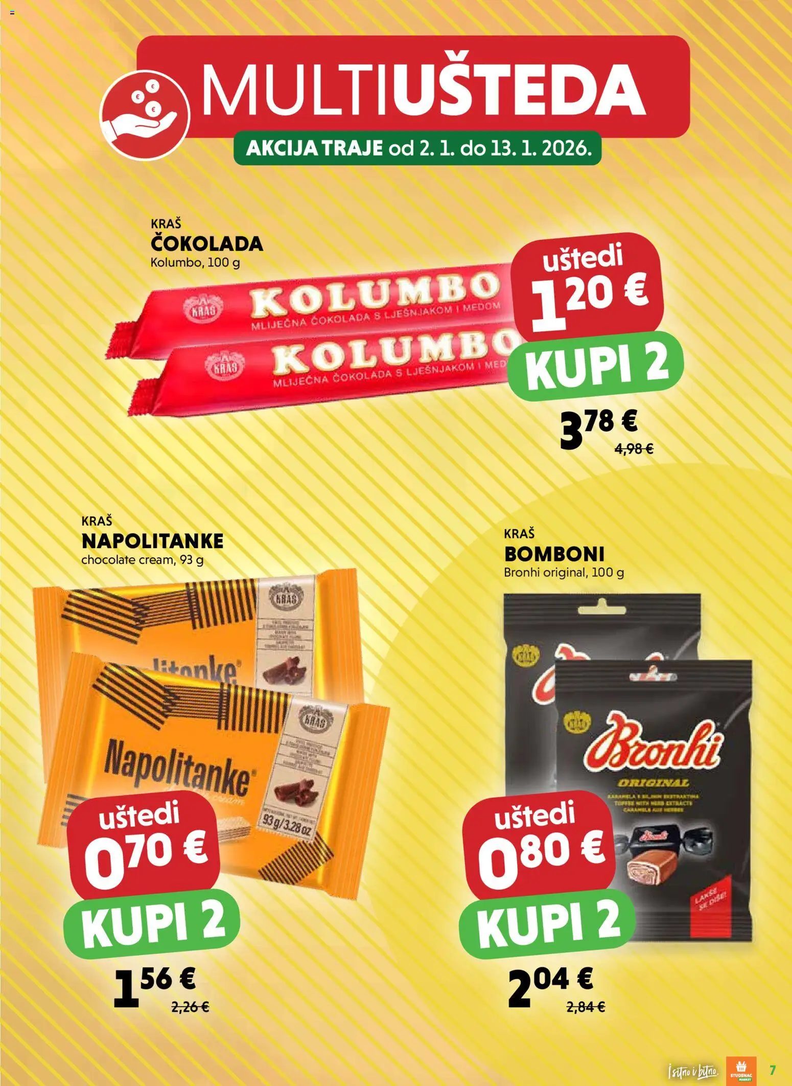 Studenac katalog | vrijedi od 02.01.2026 | Stranica: 7 | Proizvodi: Med, Čokolada, Bomboni, Napolitanke