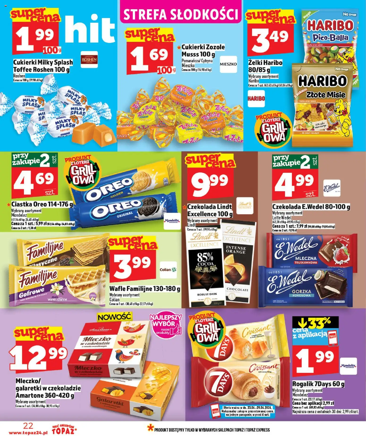 Topaz gazetka - Ceny małe na stałe od 23.04.2026 | Strona: 22 | Produkty: Wafle, Grill, Ciastka Oreo, Czekolada