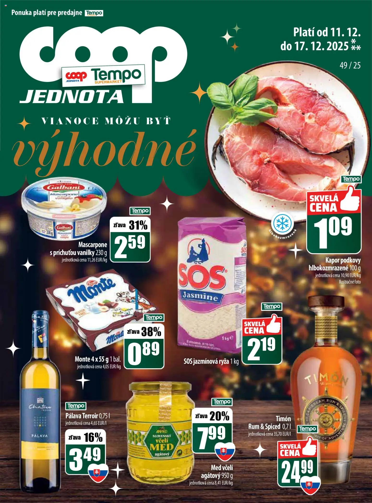 Nové COOP Jednota akcie – leták je platný od 11.12.2025 | Strana: 29 | Produkty: Ryža, Mascarpone, Med, Rum