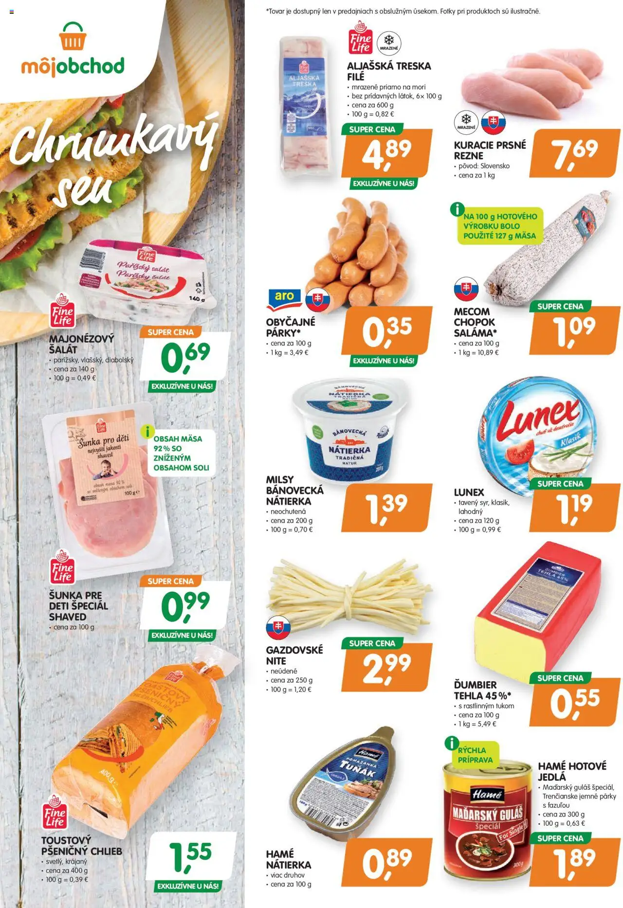 Nové Môj obchod akcie – leták je platný od 26.09.2025 | Strana: 2 | Produkty: Chlieb, Šunka, Šalát, Párky